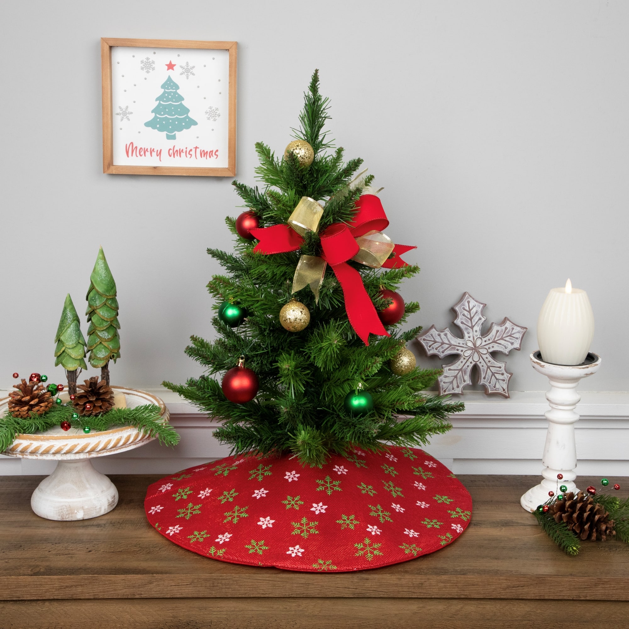 20" Red Metallic & Snowflake Print Mini Tree Skirt