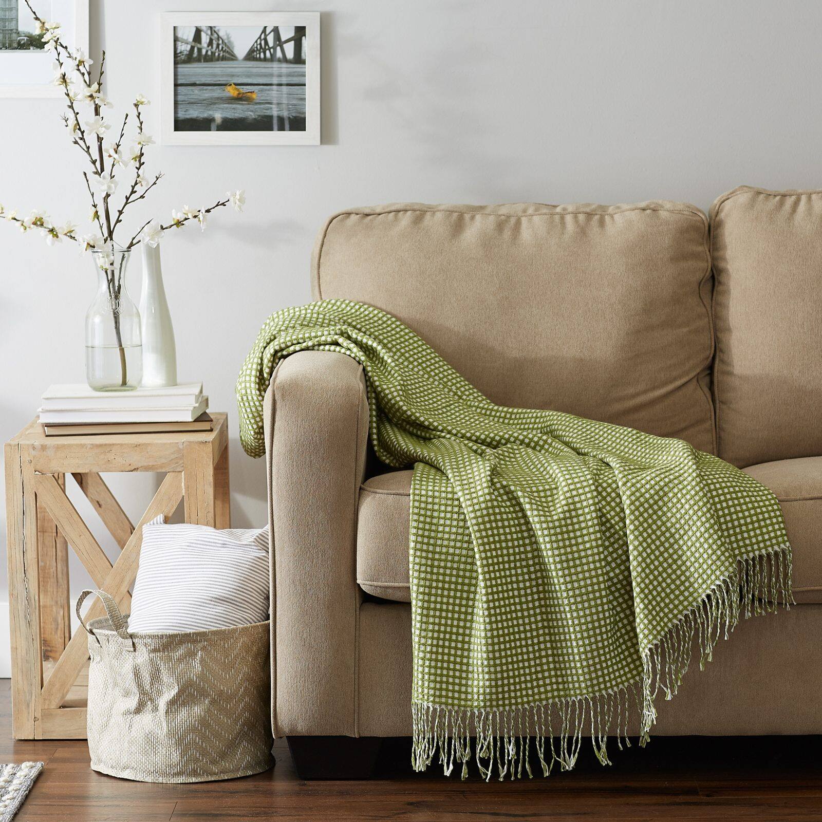 DII® Antique Green & White Waffle Knit Throw