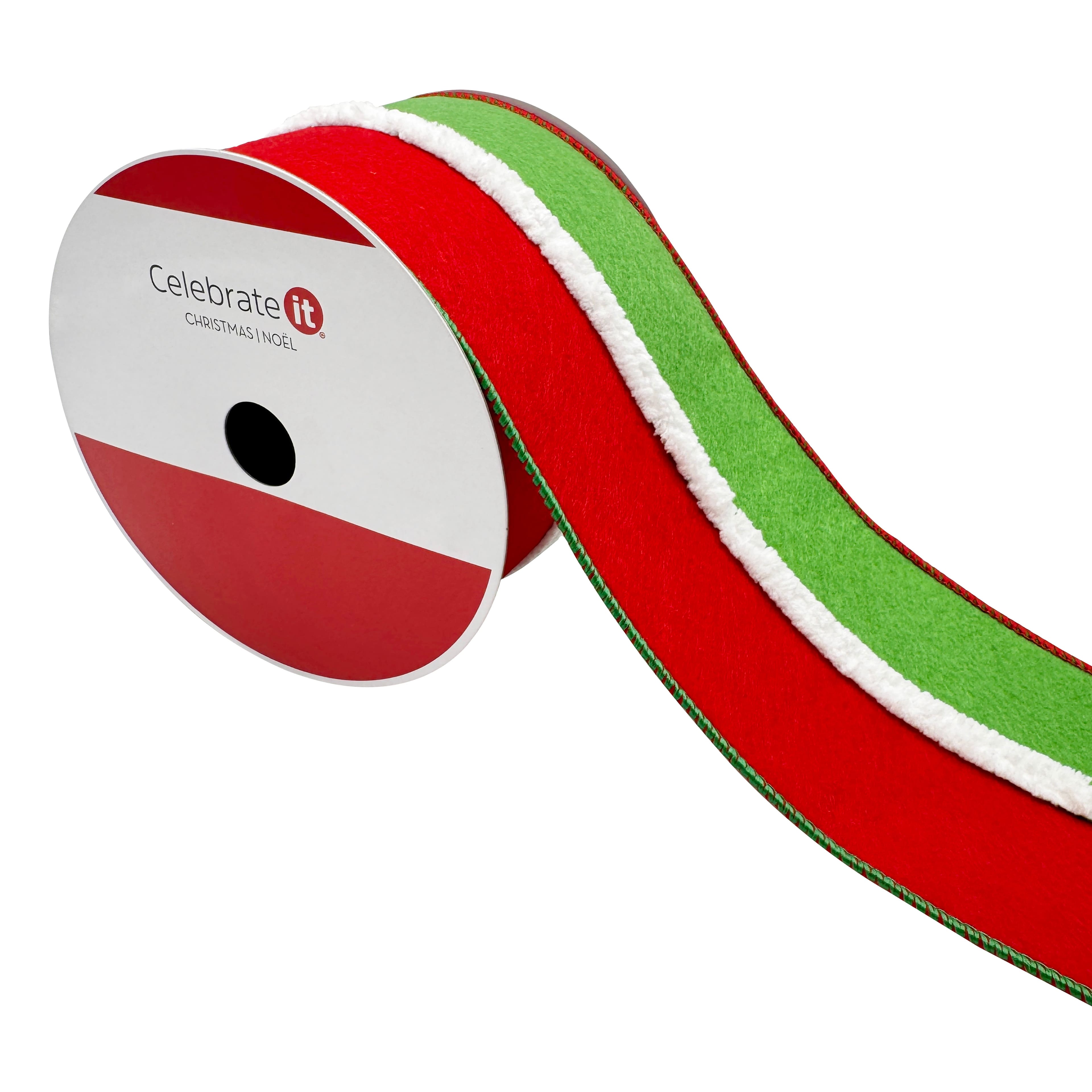 3.5" x 18ft. Red & Green Wired Felt Ribbon by Celebrate It®