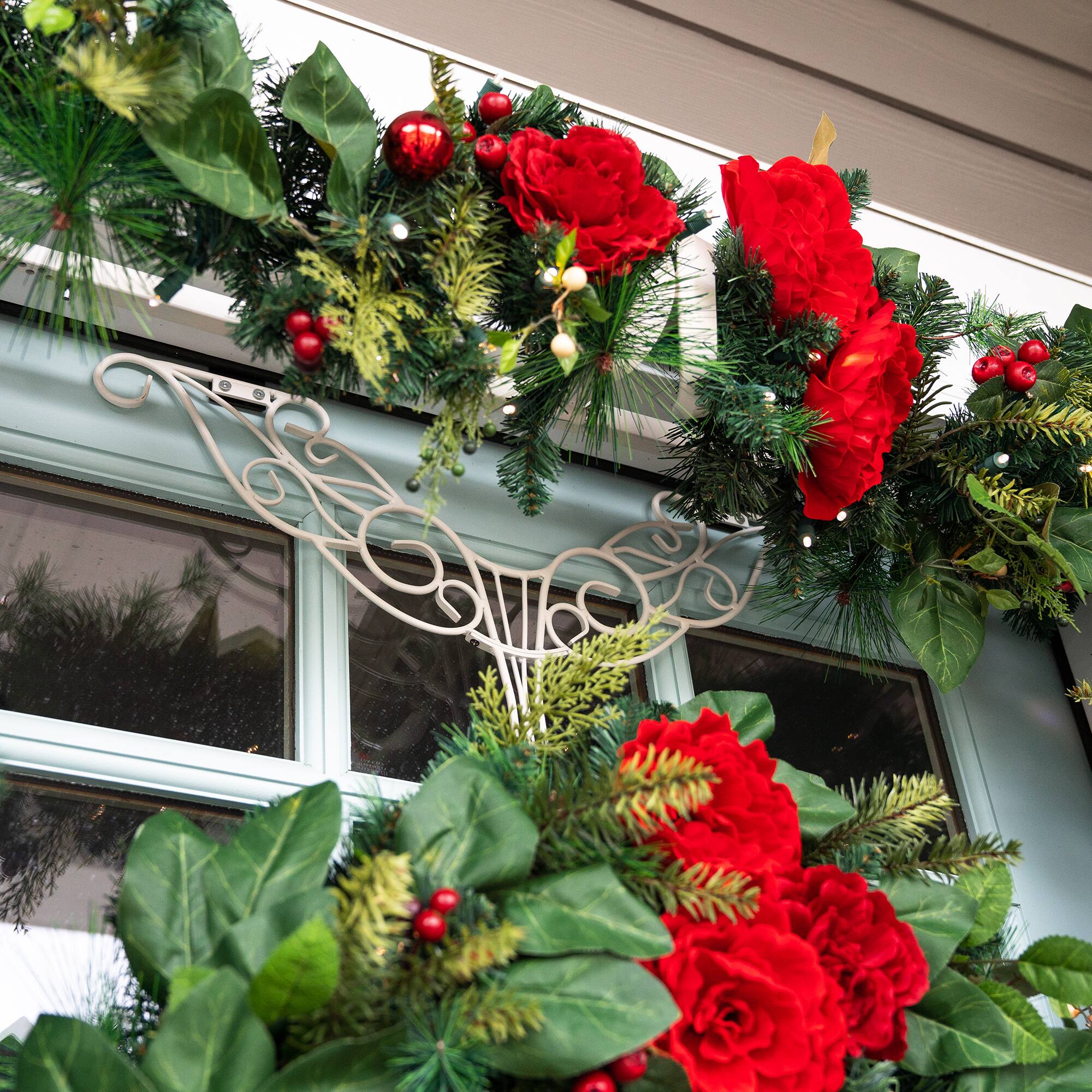 Village Lighting 9ft. Pre-Lit LED Red Peonies & Berry Garland