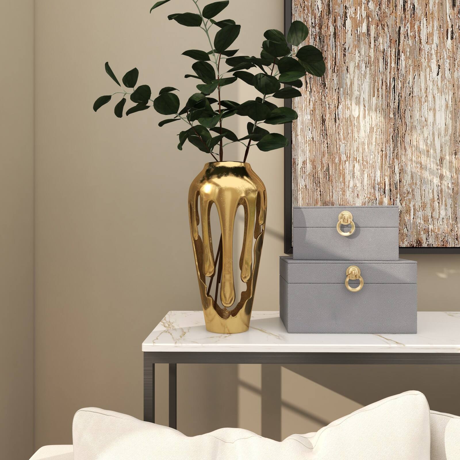 15" Gold Aluminum Melting Drip Vase