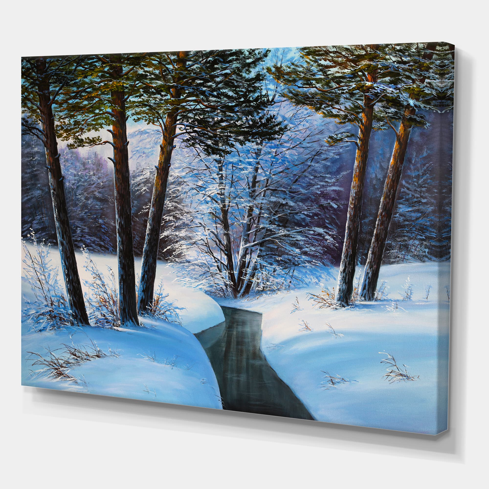 Designart Christmas Forest with River & Trees III Canvas Wall Art