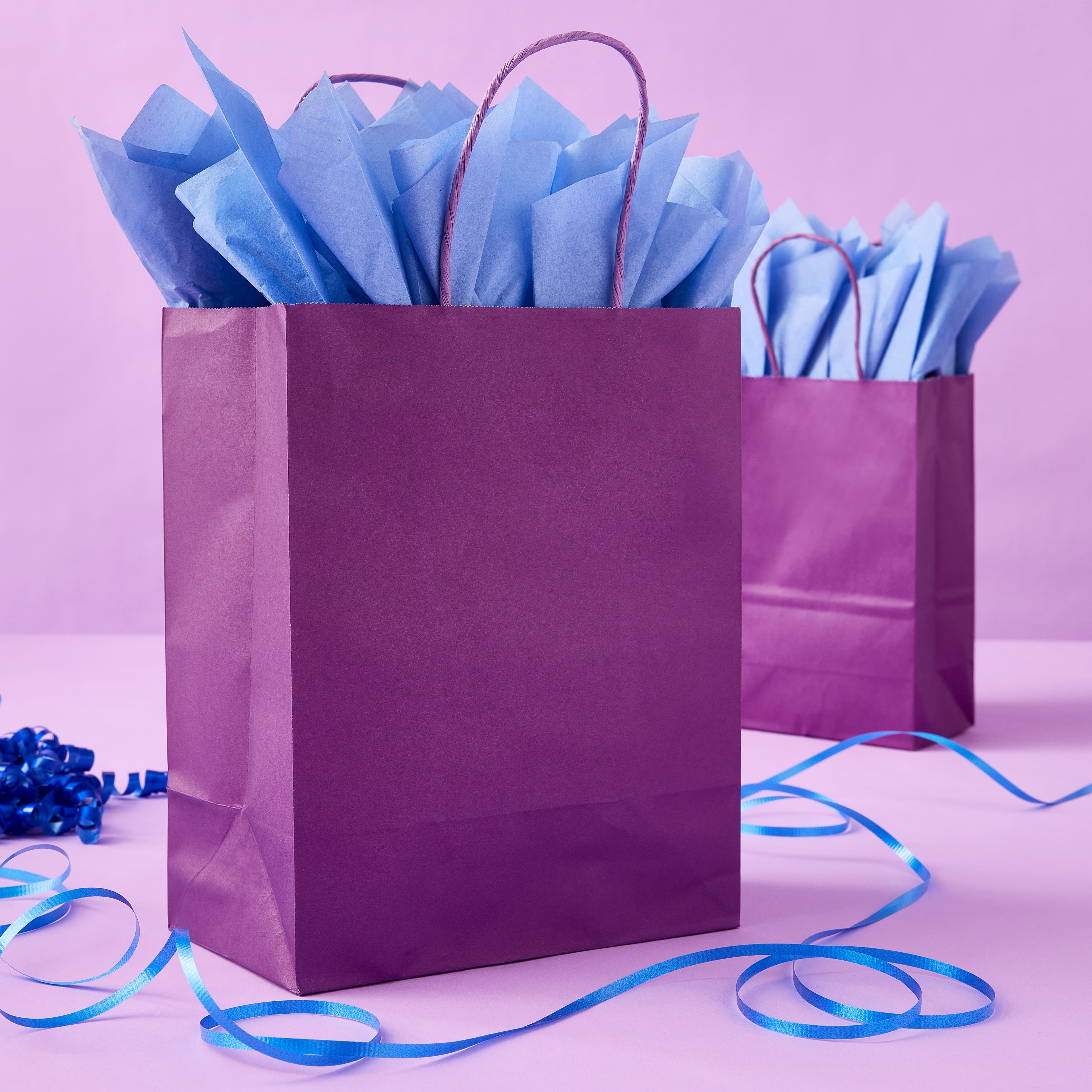 Medium Purple Geometric Pattern With Glitter Gift Bag