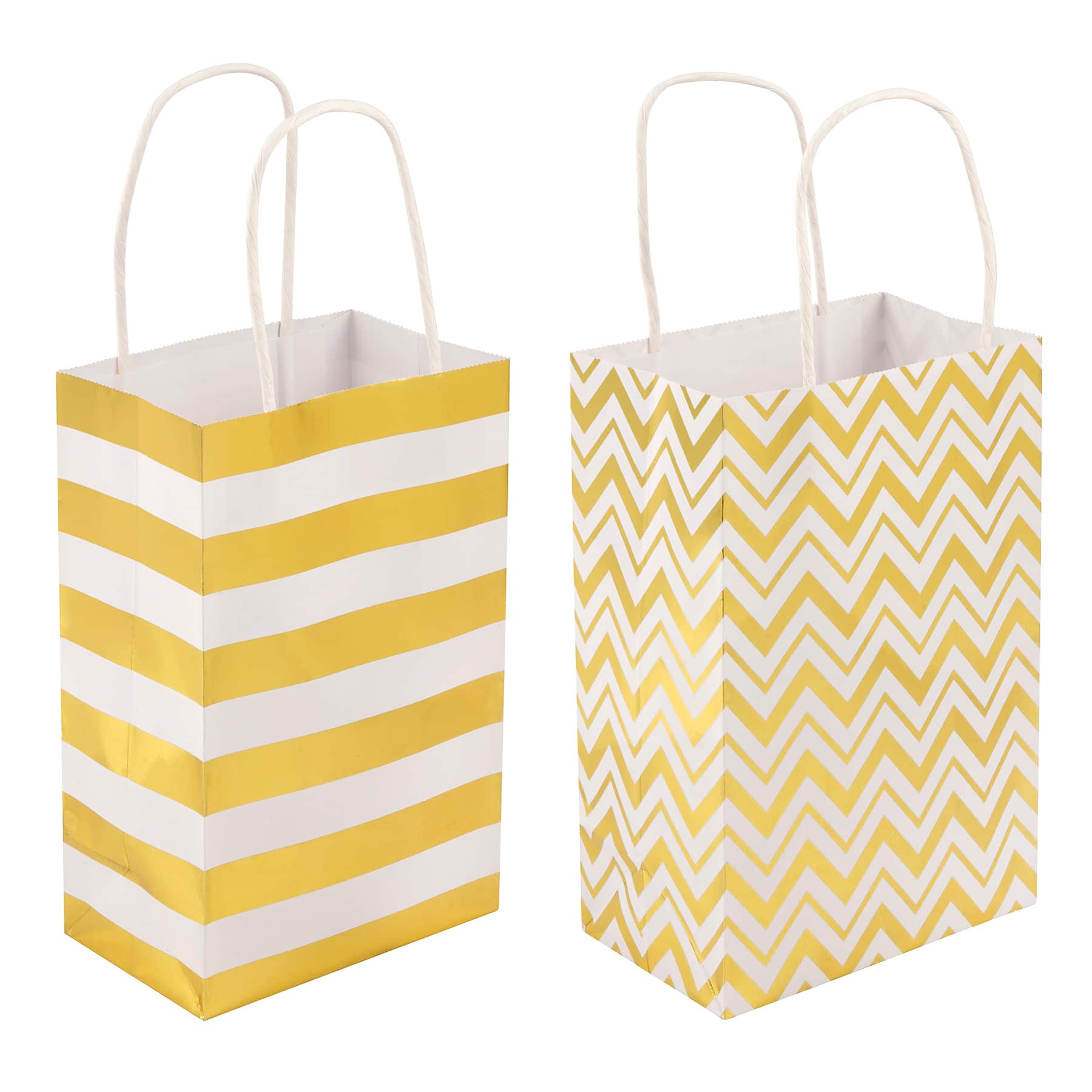 6 Packs: 13 ct. (78 total) Gold &#x26; White Zig Zag &#x26; Stripe Gift Bag Value Pack by Celebrate It&#x2122;