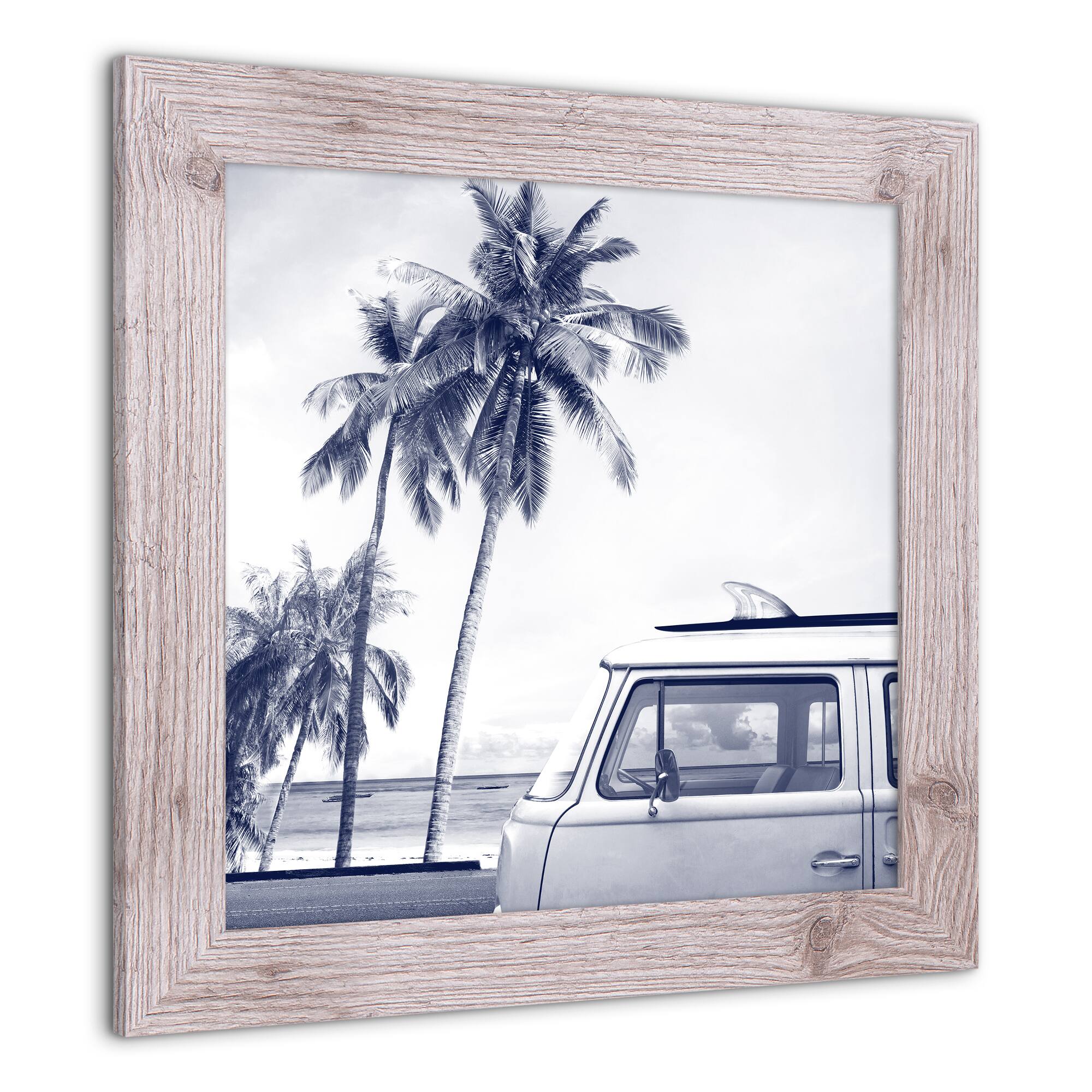 Coastal Beach Van Wall Print in Western White Frame