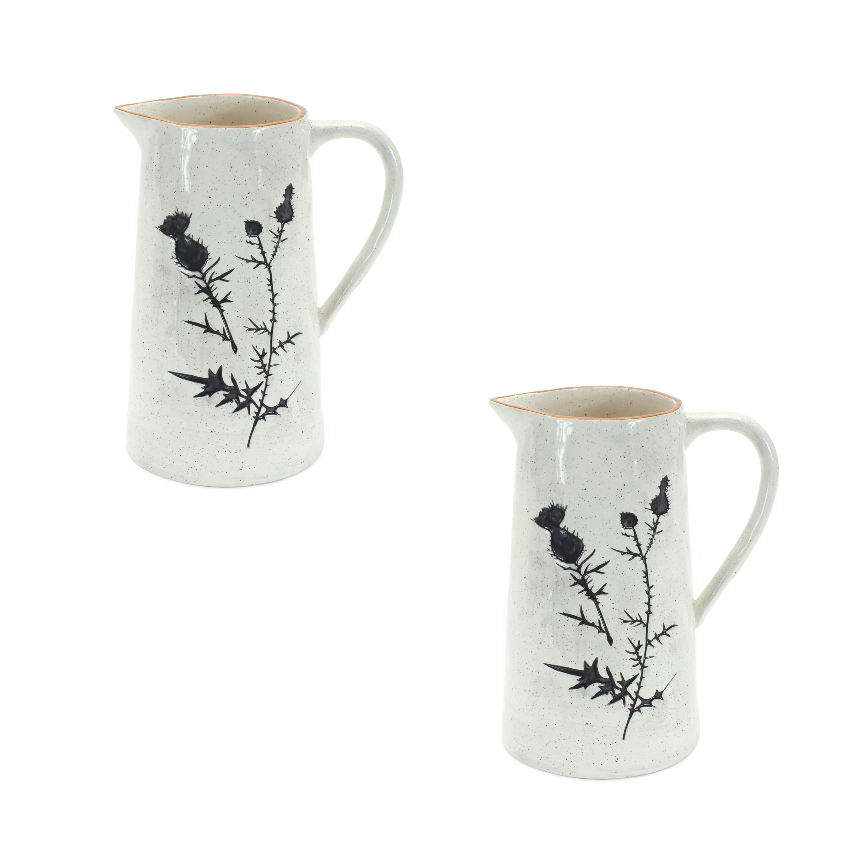 10" Speckled Rustic Thistle Etched Pitcher Vases, 2ct.