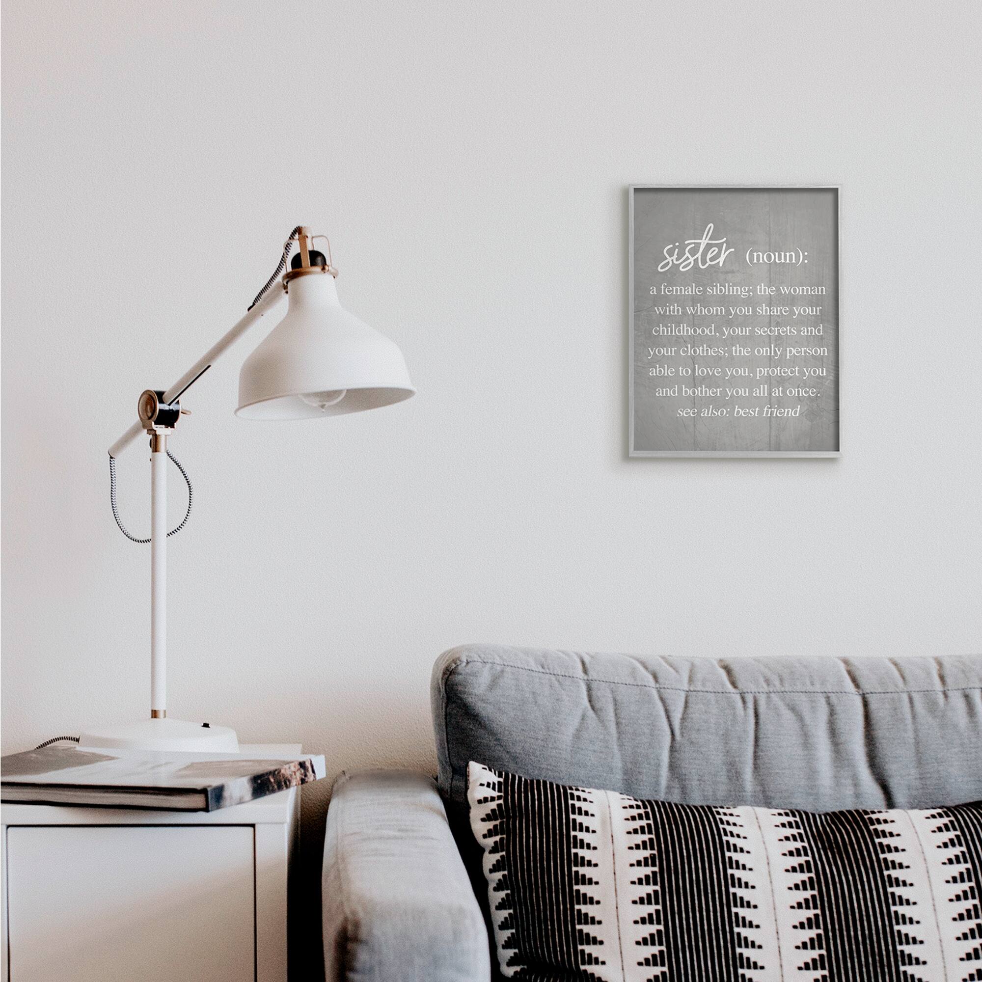 Stupell Industries Sister Definition Family Inspired Phrases Grey Pattern in Gray Frame Wall Art