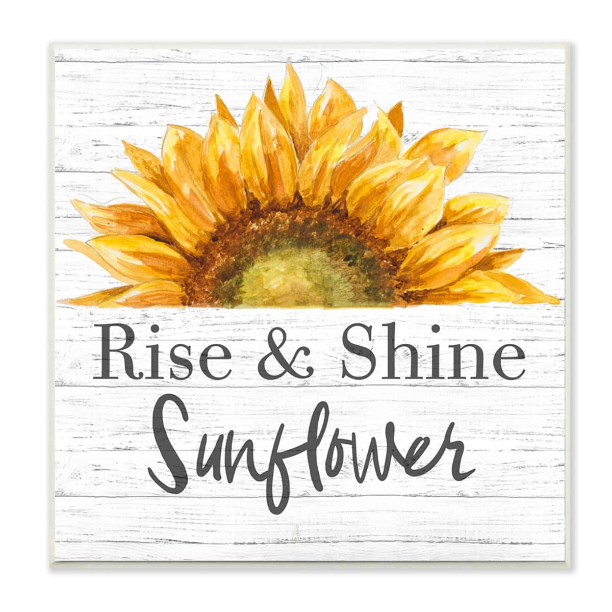 Stupell Industries Rise and Shine Sunflower Yellow Farm Floral  Wood Wall Plaque