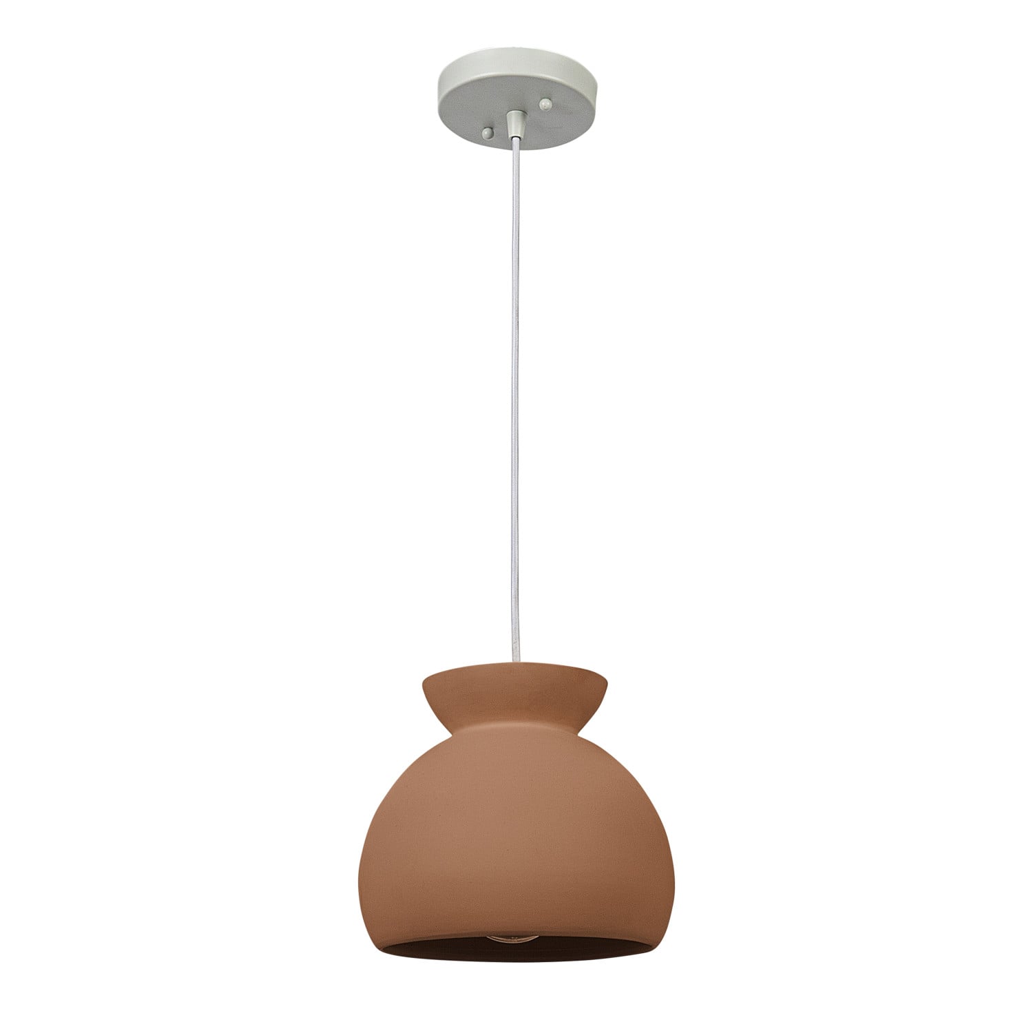Hello Honey&#xAE; Sienna Matte Terra Cotta Boho Ceramic Ceiling Light with White Fabric Cord