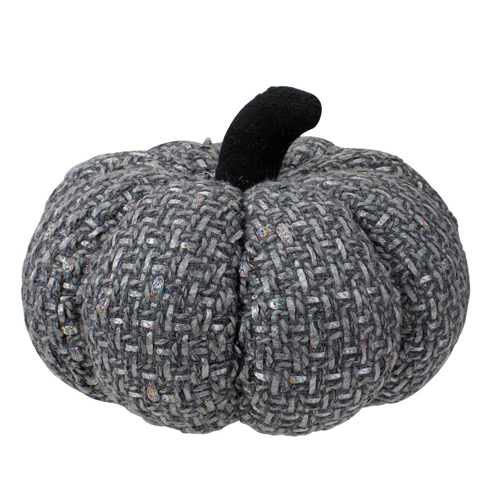 7.5&#x22; Gray Knitted Fall Harvest Tabletop Pumpkin