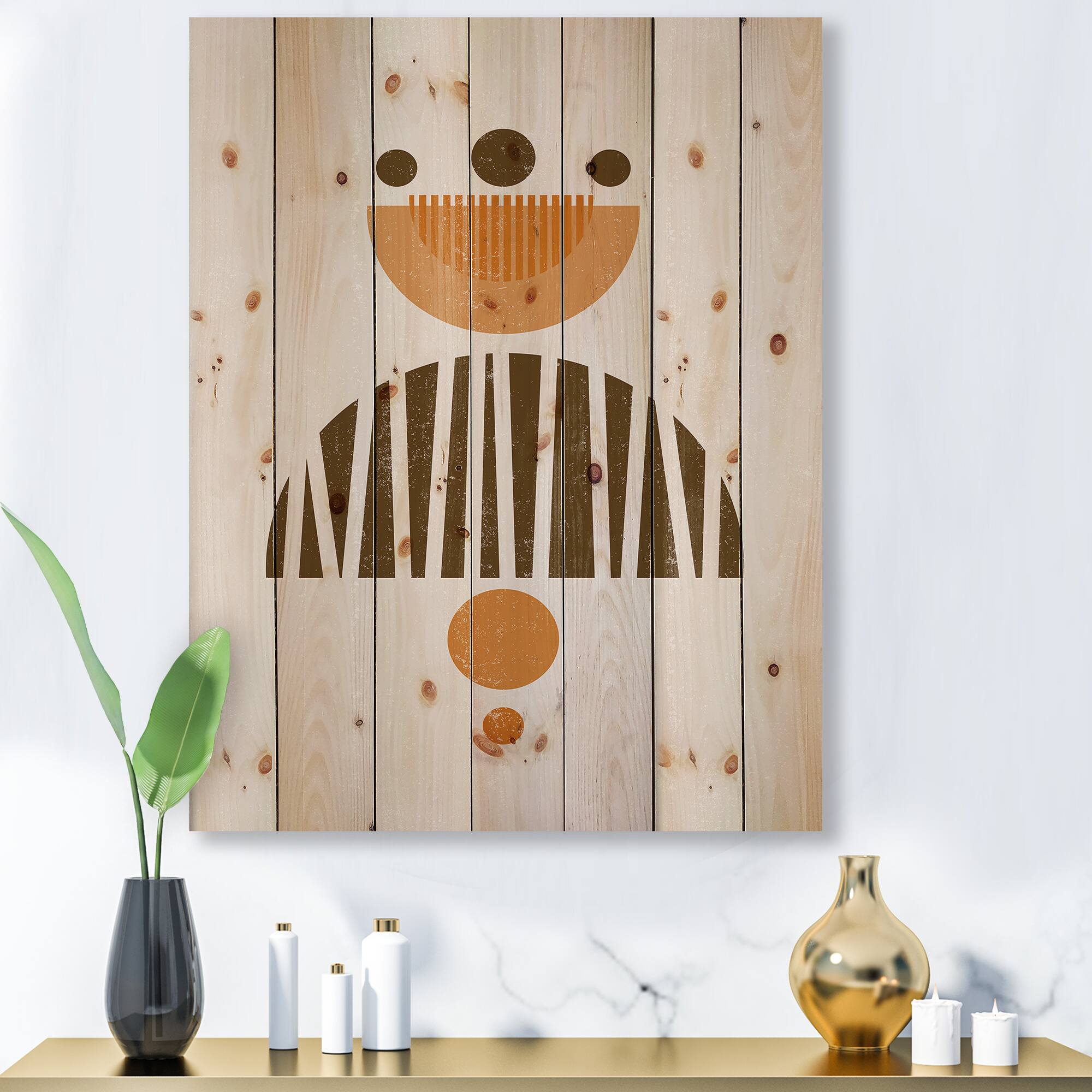 Designart - Abstract Minimal Sun and Moon In Earth Tones IV - Modern Print on Natural Pine Wood
