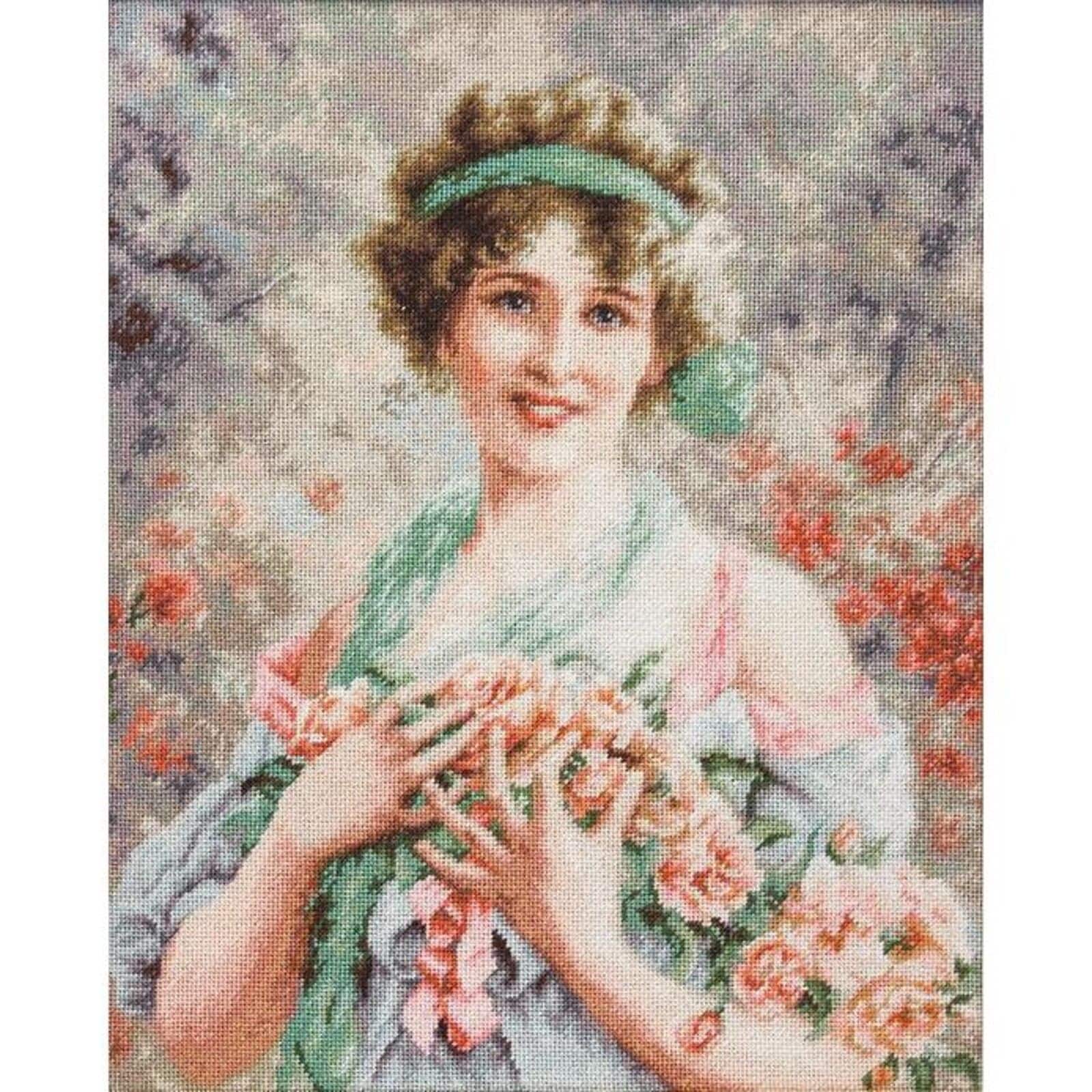 Luca-s The Girl With Roses Counted Cross Stitch Kit