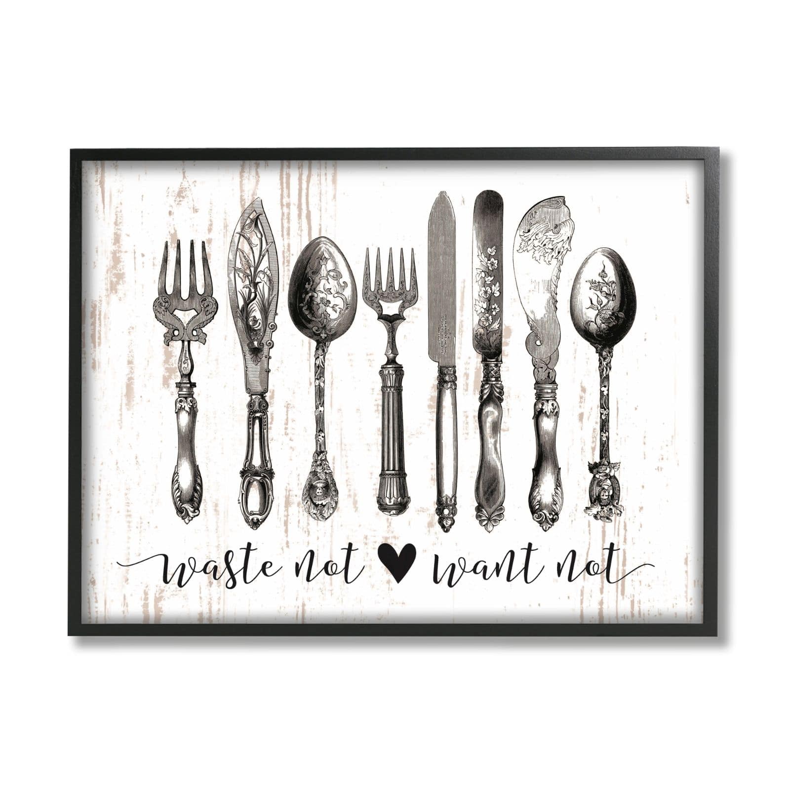 Stupell Industries Waste Not Want Not Silverware Drawing Framed Wall Art