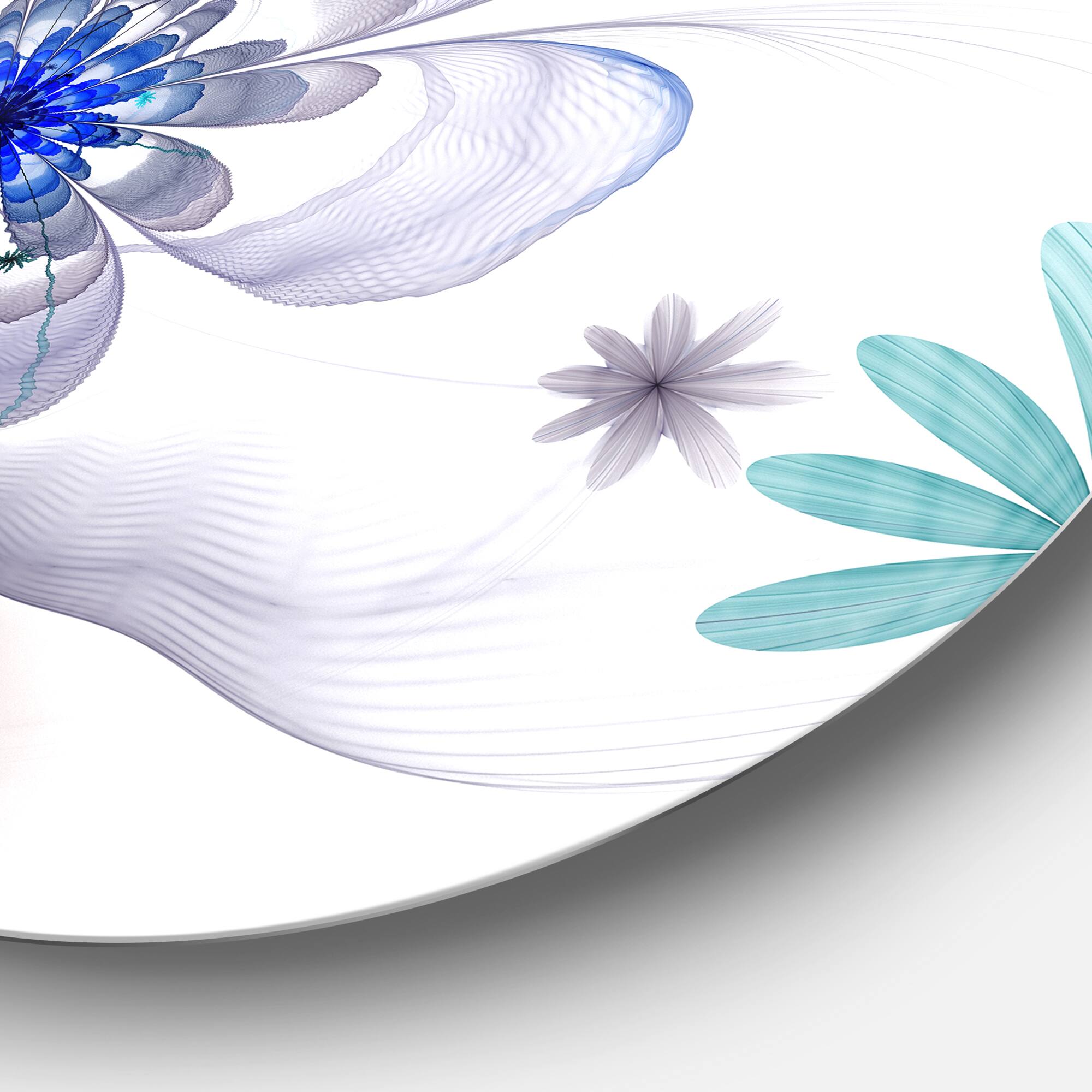 Designart - Blue and Grey Symmetrical Fractal Flower' Floral Metal Circle Wall Art
