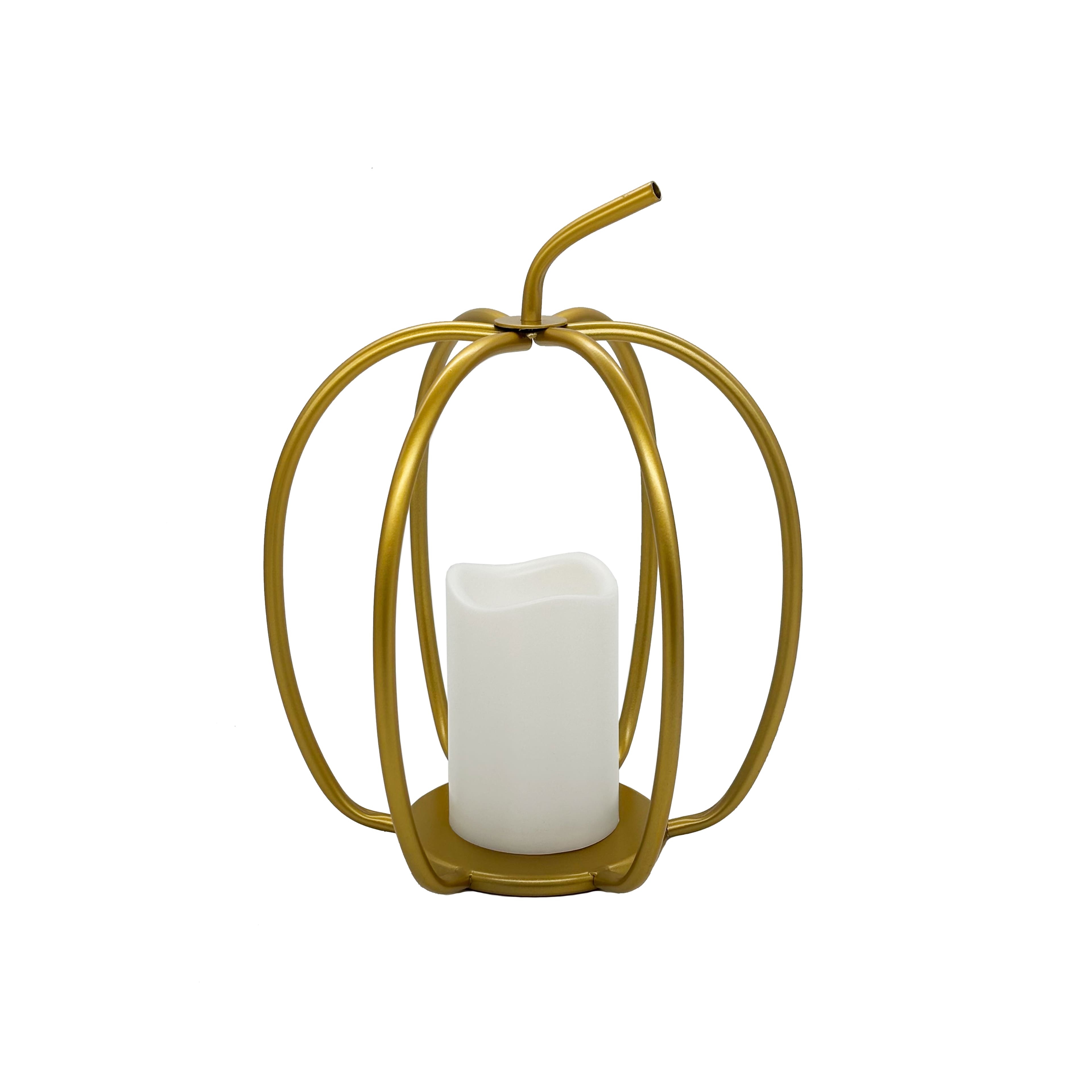 11&#x22; Gold Hollow Pumpkin Metal Candle Holder with LED Candle by Ashland&#xAE;