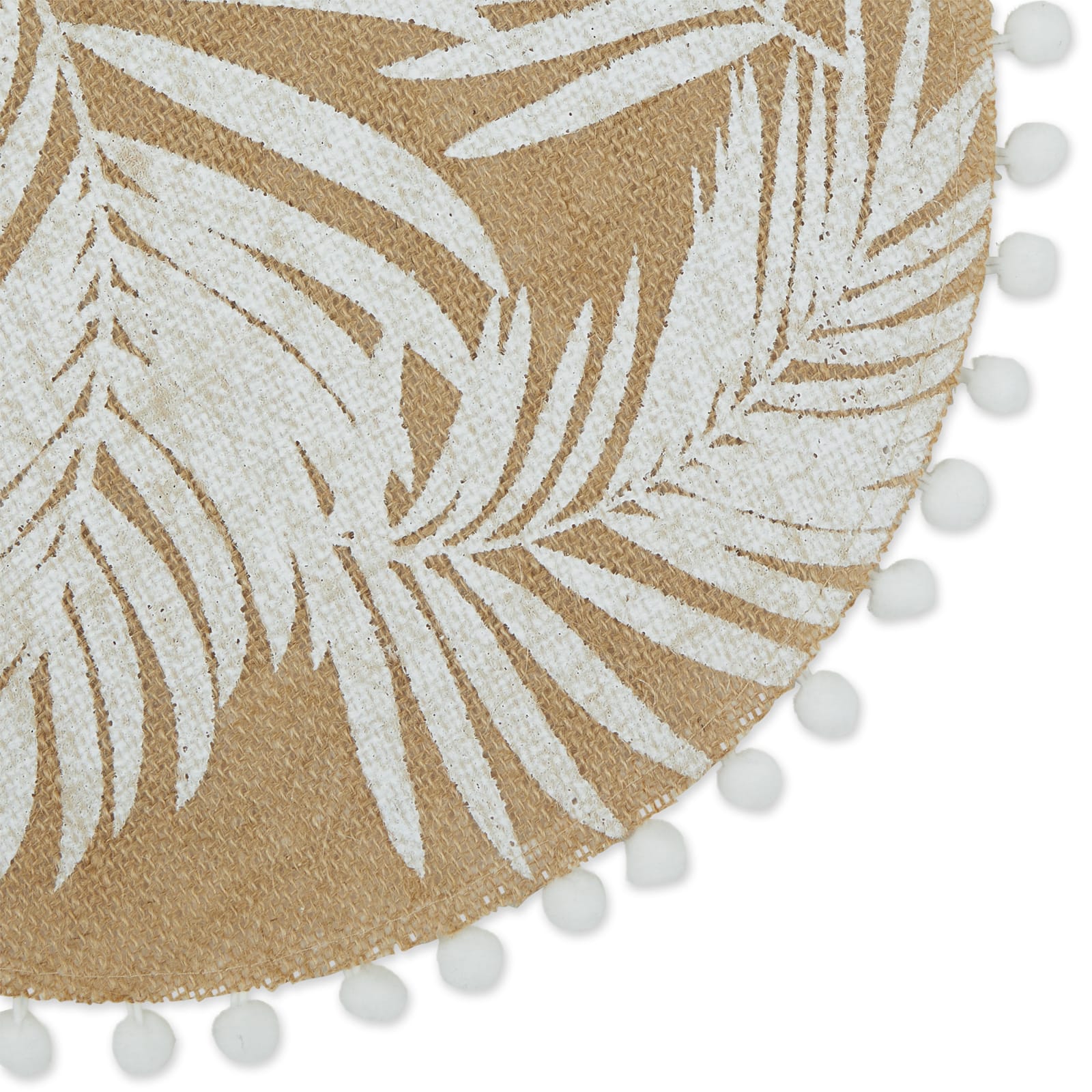 White Fern Print On Natural Round Jute Placemat (Set of 6)