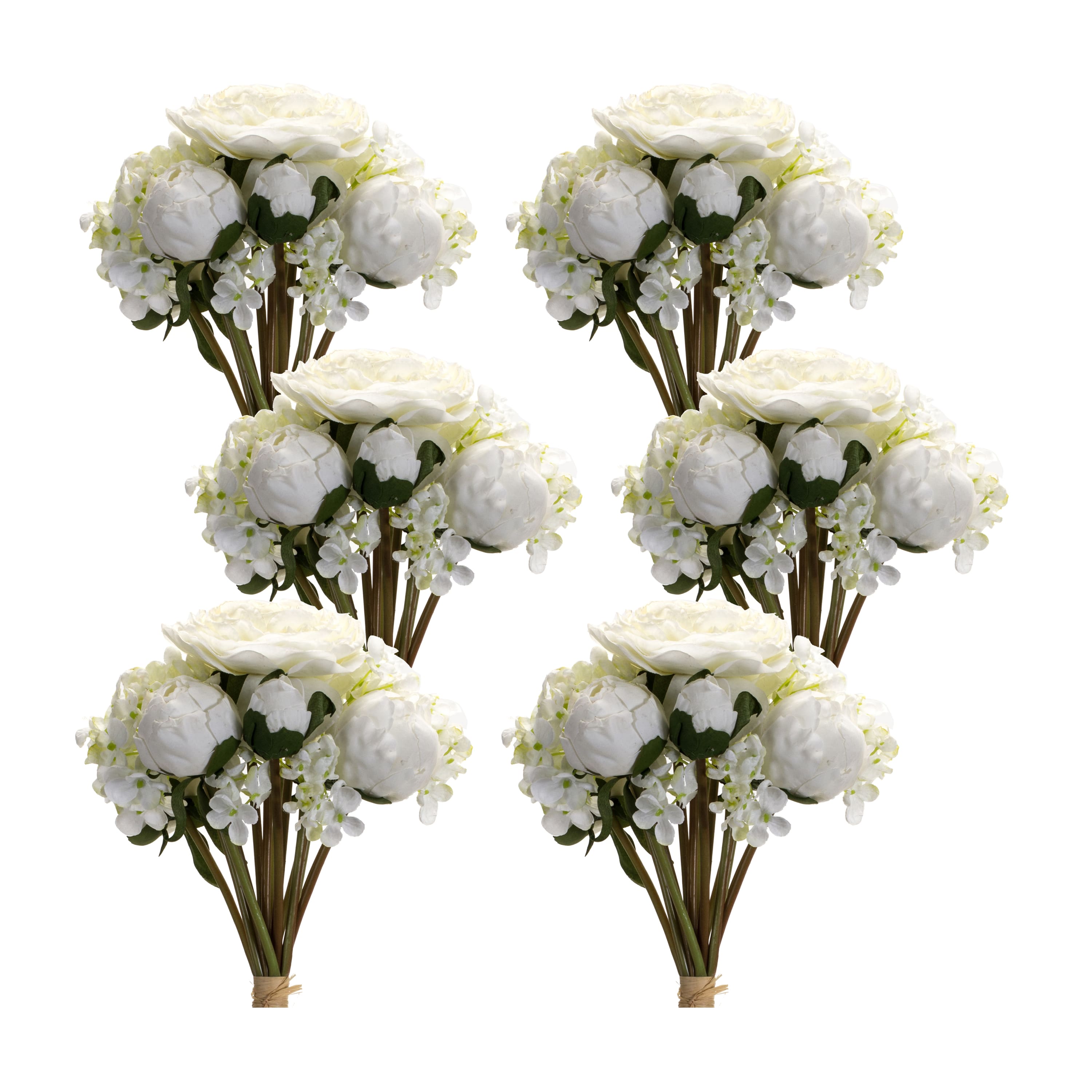 16.75&#x22; White Peony &#x26; Hydrangea Floral Bouquets, 6ct.