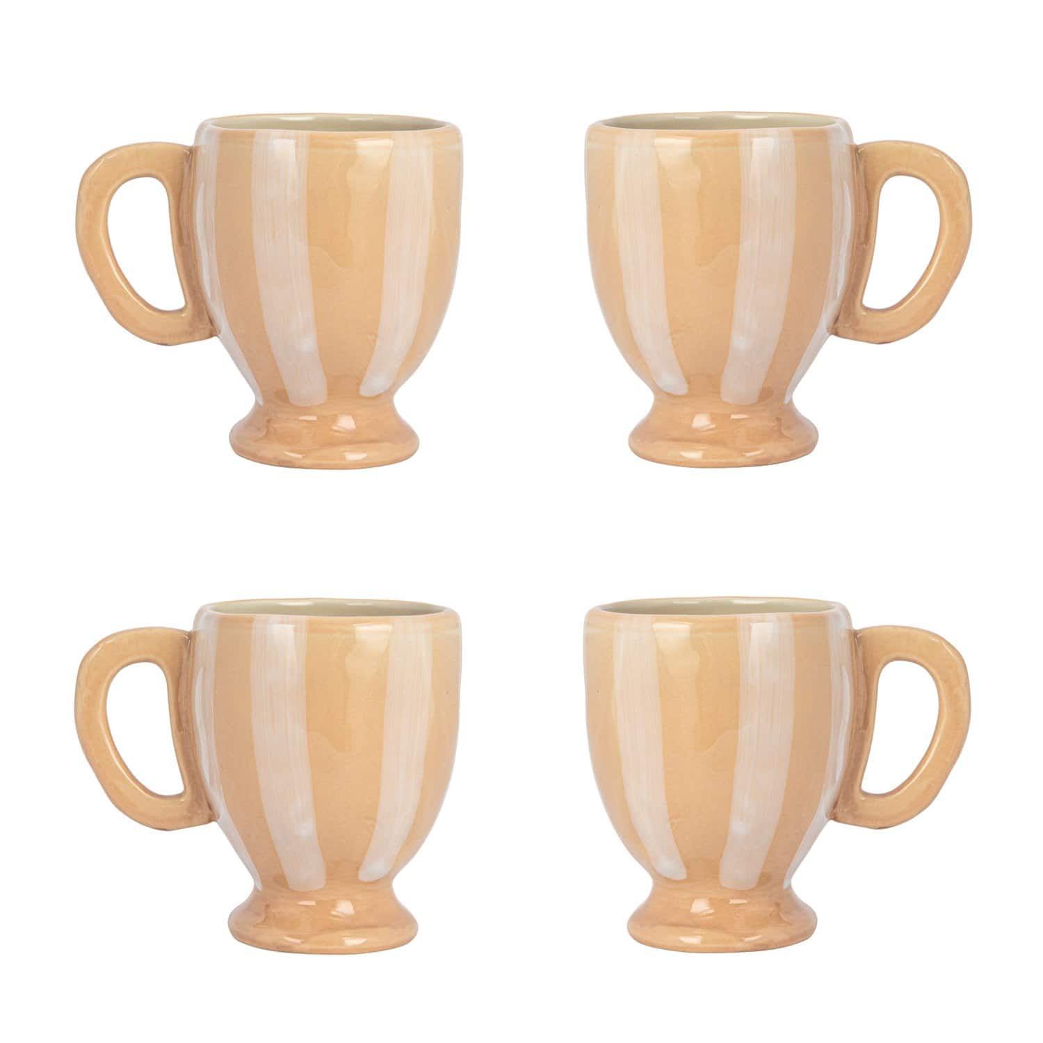 Hello Honey&#xAE; 14oz. Brown &#x26; White Stripe Hand-Painted Stoneware Footed Mug, 4ct.