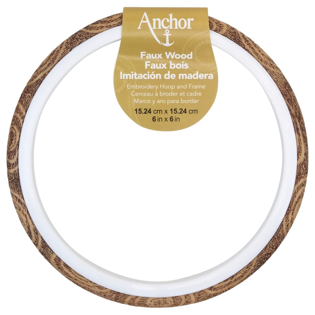 12 Pack: Anchor&#xAE; 6&#x22; Faux Wood Round Embroidery Hoop &#x26; Frame