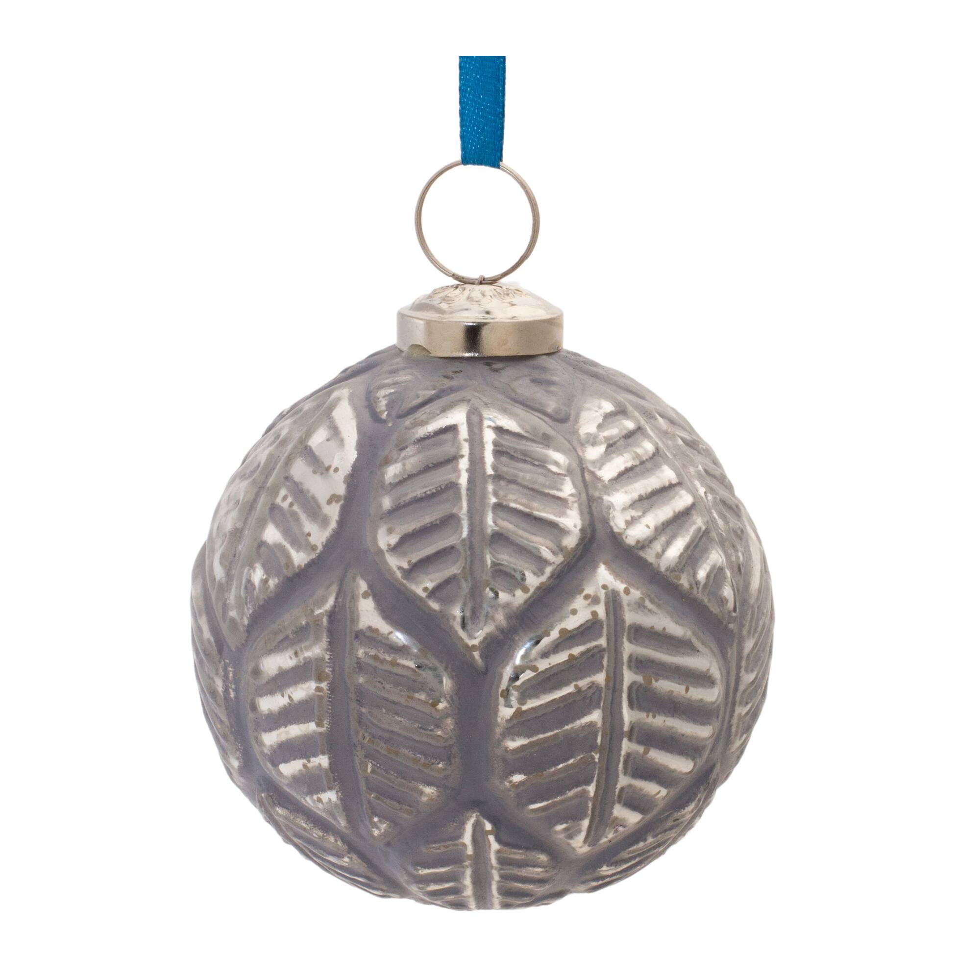 6ct. Etched Leaf Glass Ball Ornament