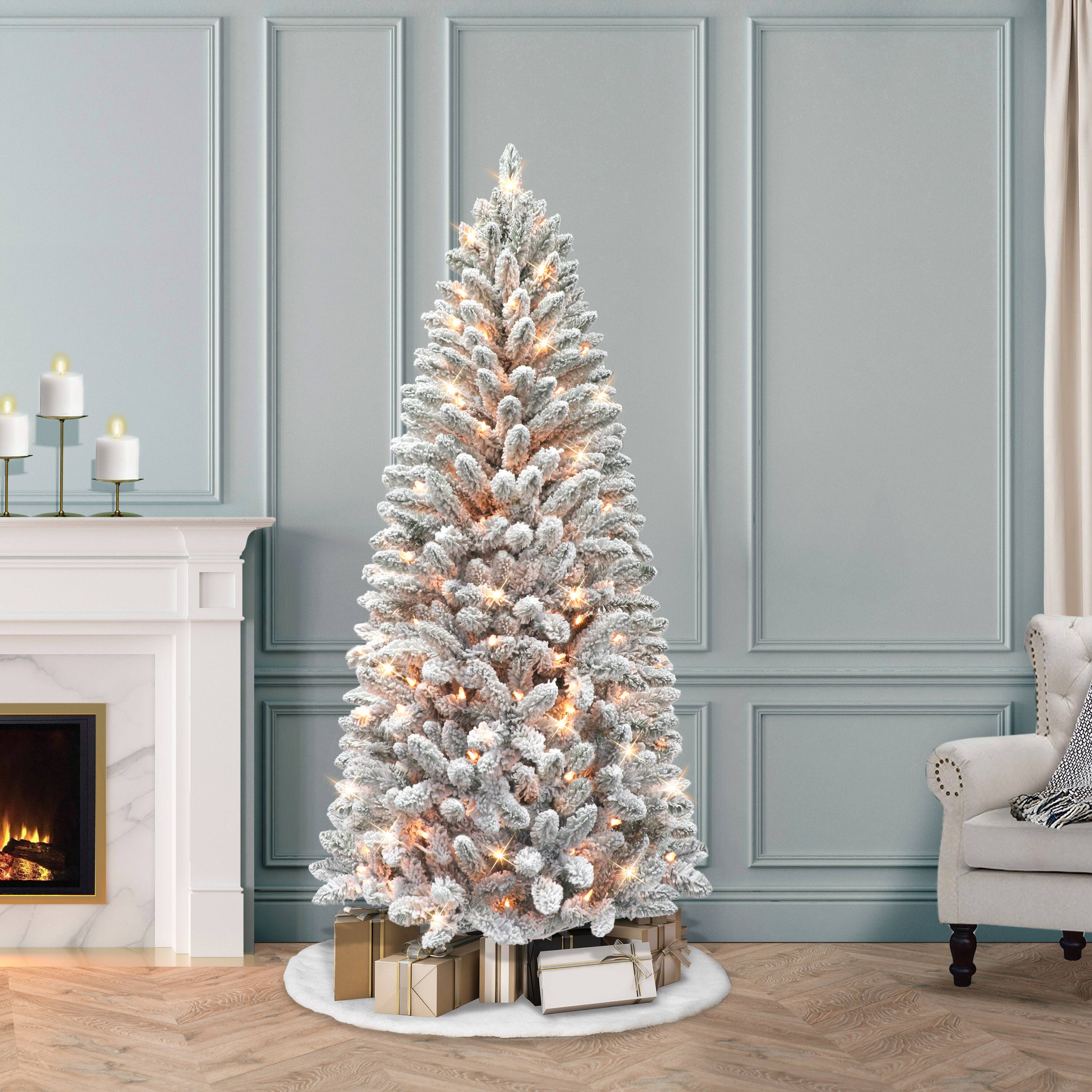 6ft. Pre-Lit Flocked Carson Pine Artificial Christmas Tree, Clear Lights