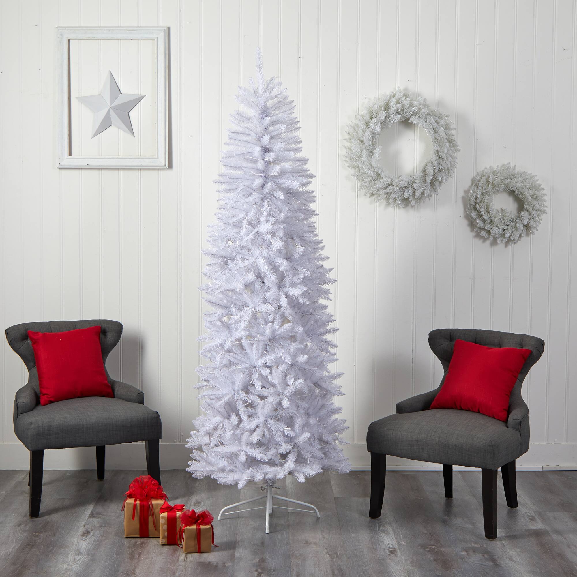 7ft. Pre-Lit White Artificial Christmas Tree, Warm White LED Lights