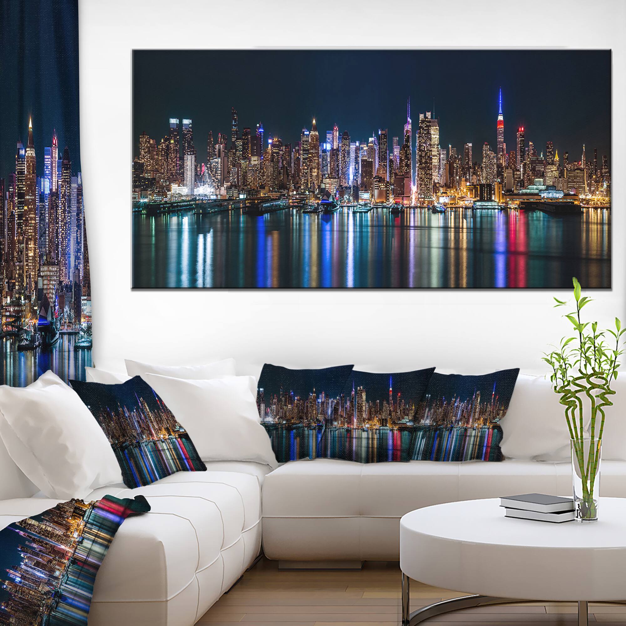 Designart - New York Midtown Night Panorama - Extra Large Canvas Art Print