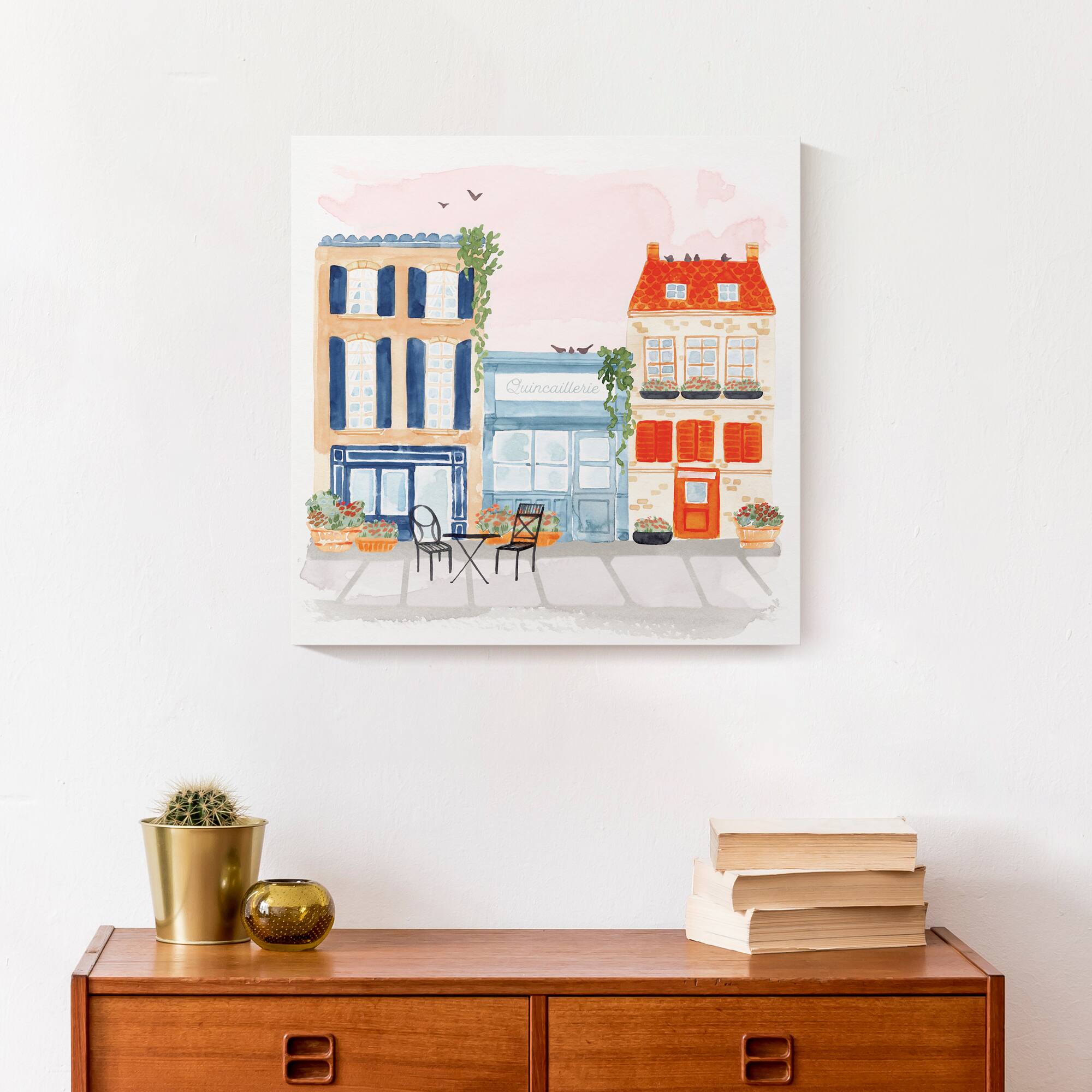 Watercolor French Shops Canvas Wall Art