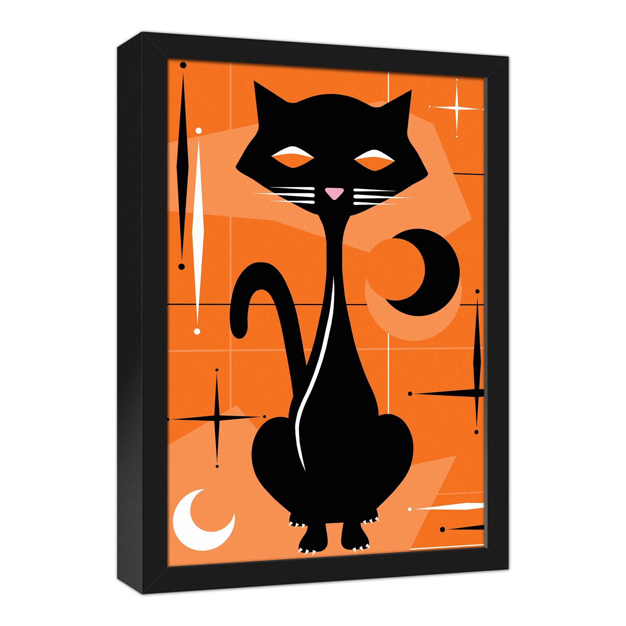 Mid Mod Black Cat Black Framed Canvas Wall Art