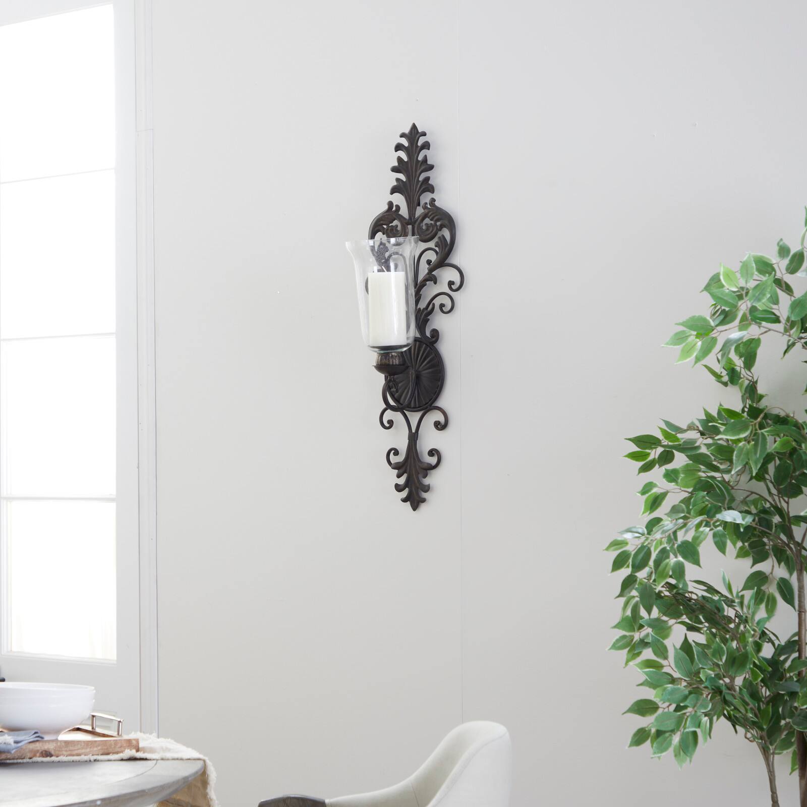 31" Gold Glass Rustic Candle Wall Sconce