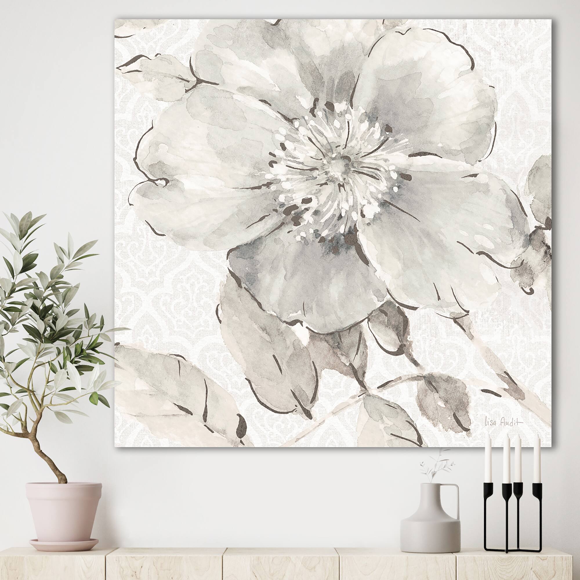 Designart - Indigold Grey Peonies II - Farmhouse Gallery-wrapped Canvas