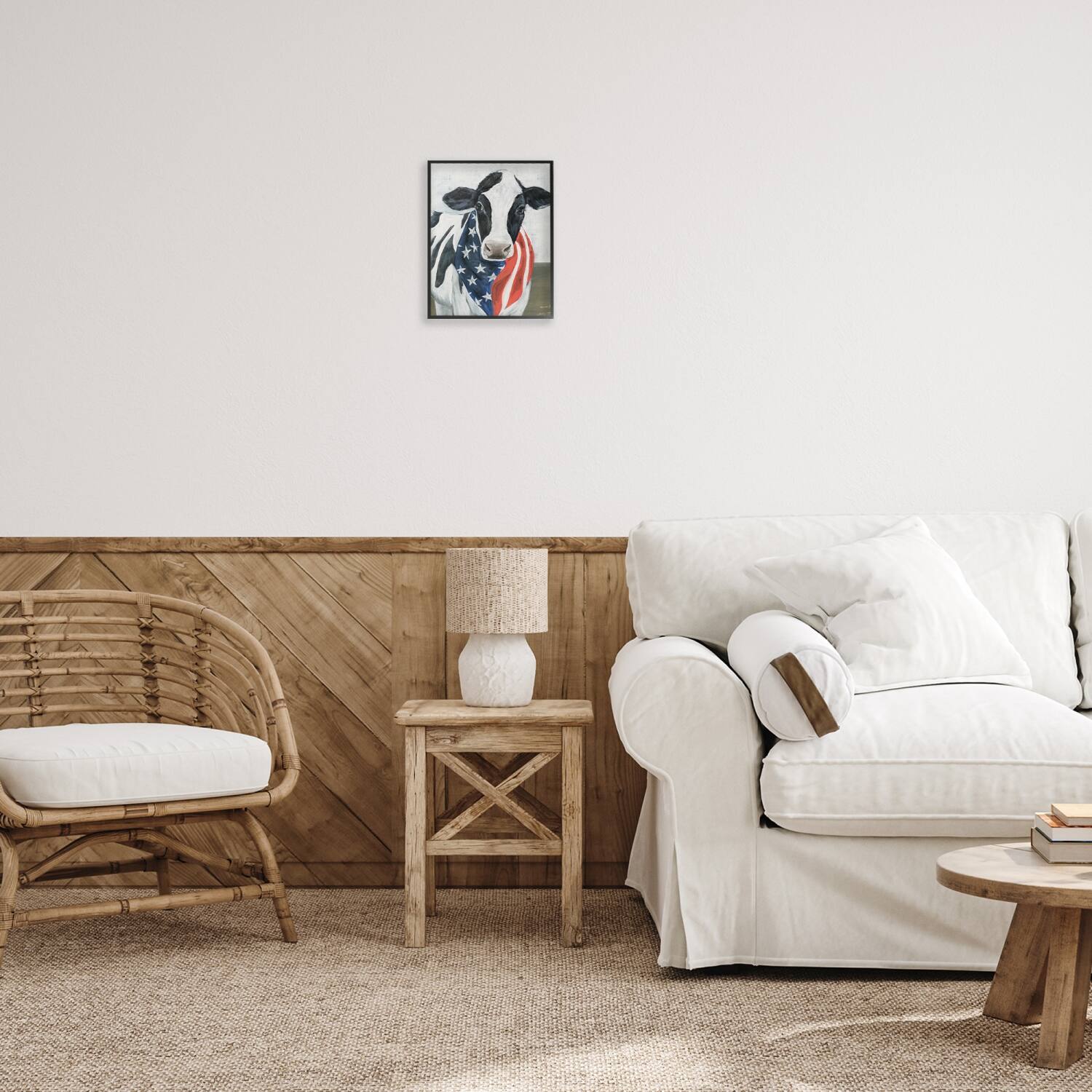 Stupell Industries Farm Cow American Flag Animal Framed Giclee Art