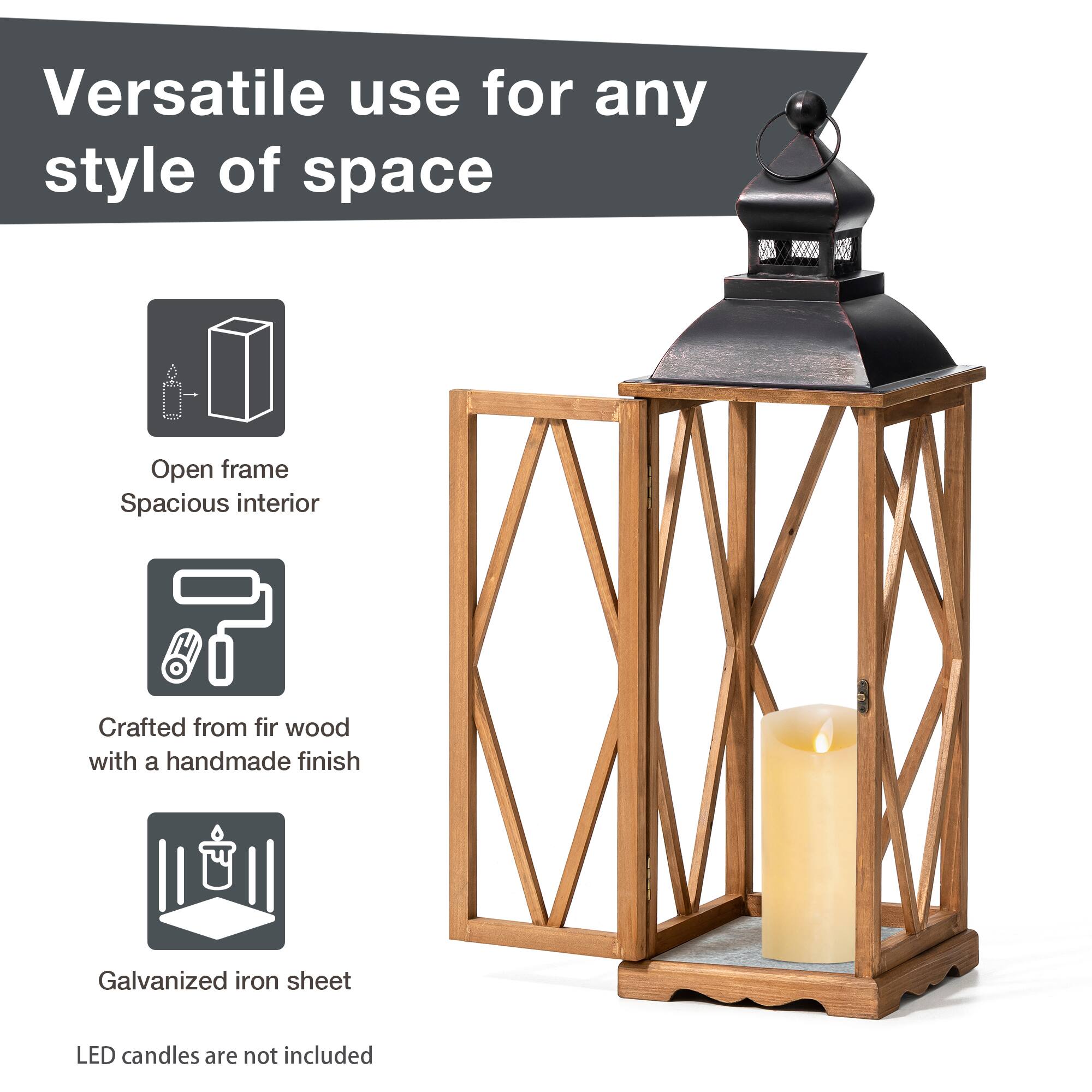 Glitzhome® Farmhouse Antique Diamond Wood & Metal Lanterns Set