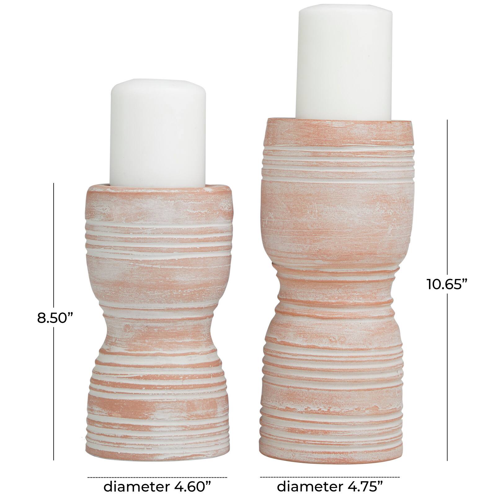 Whitewashed Ribbed Terracotta Candle Holder Set