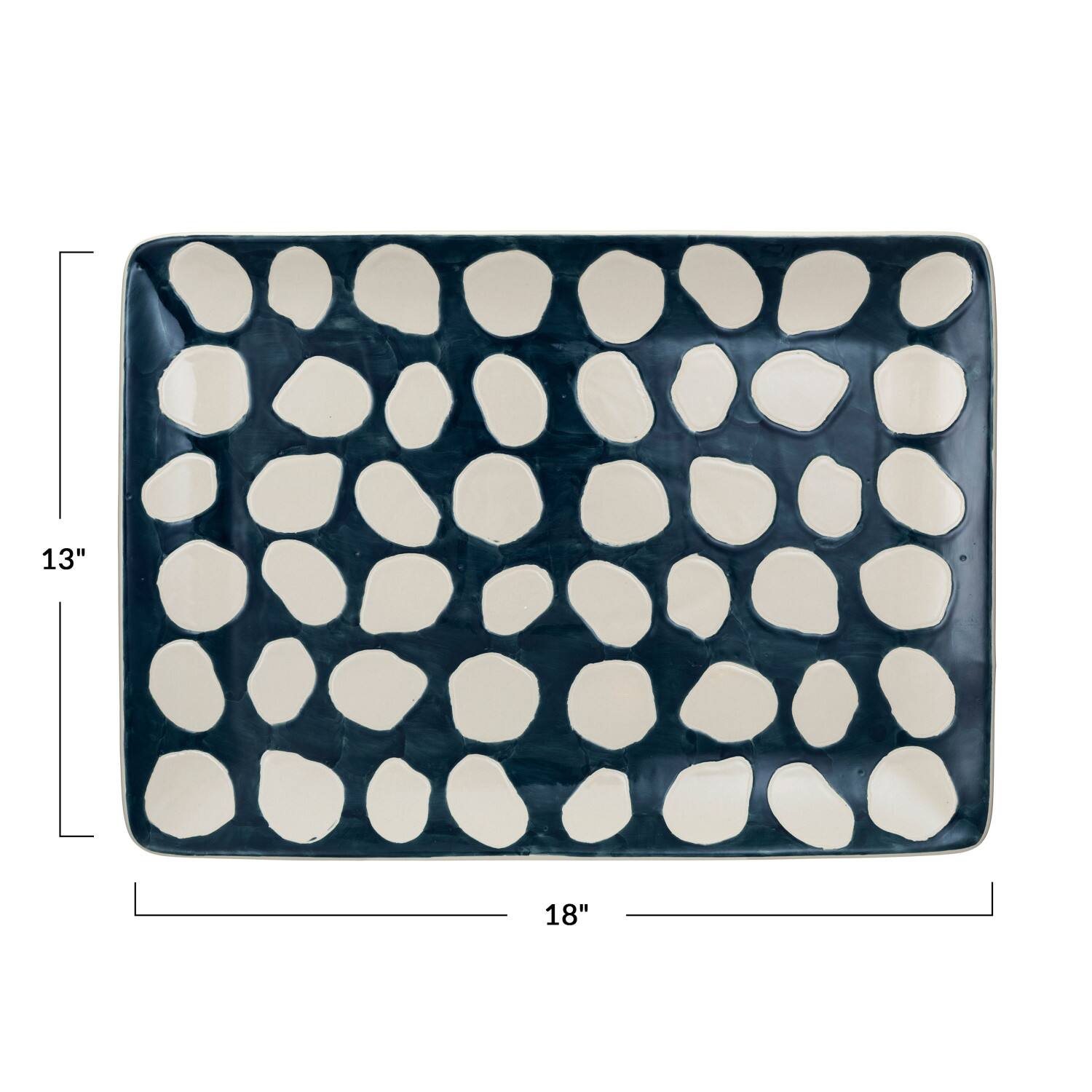 Hello Honey® 18" Blue & White Wax Relief Dots Stoneware Platter