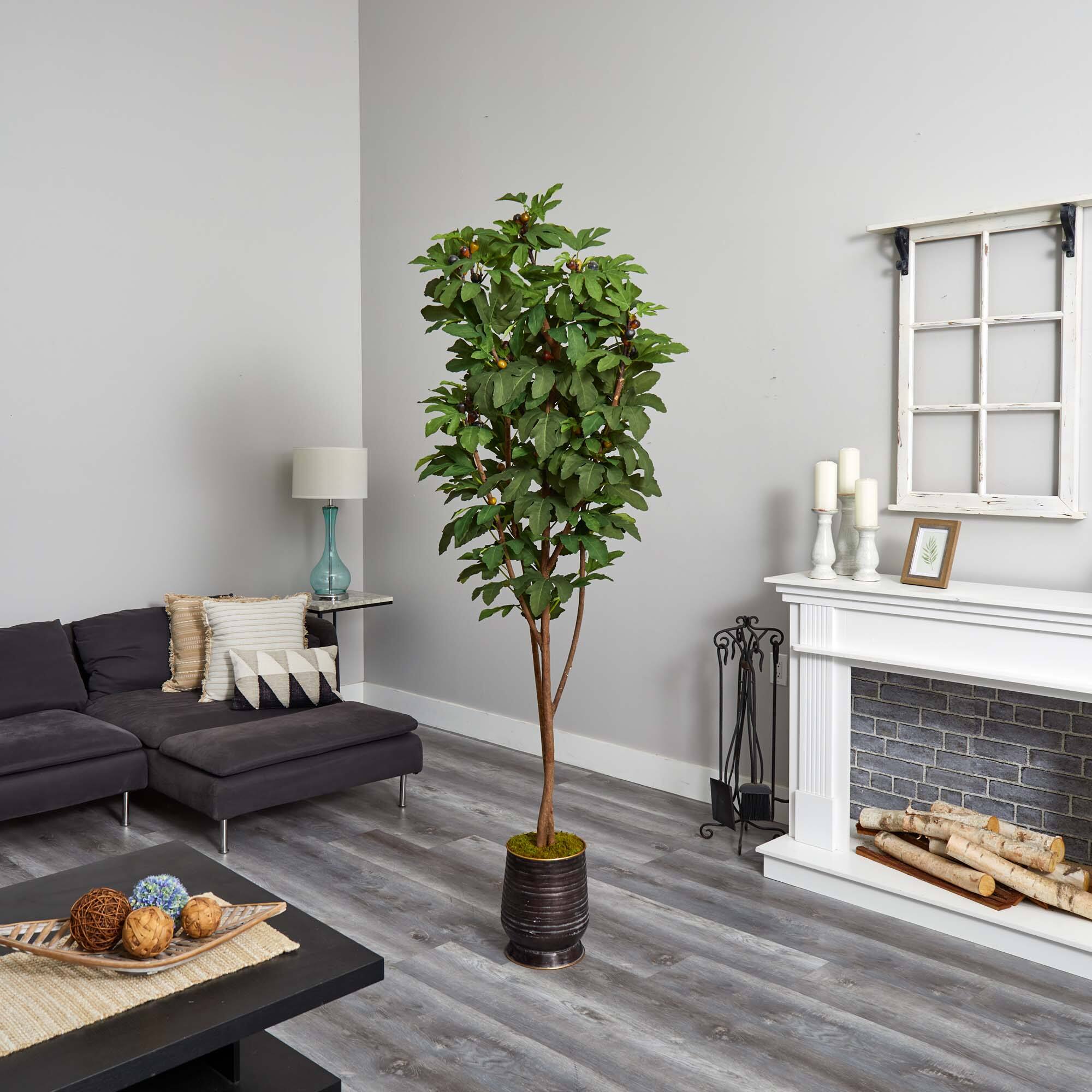 7.5ft. Fig Artificial Tree in Ribbed Metal Planter