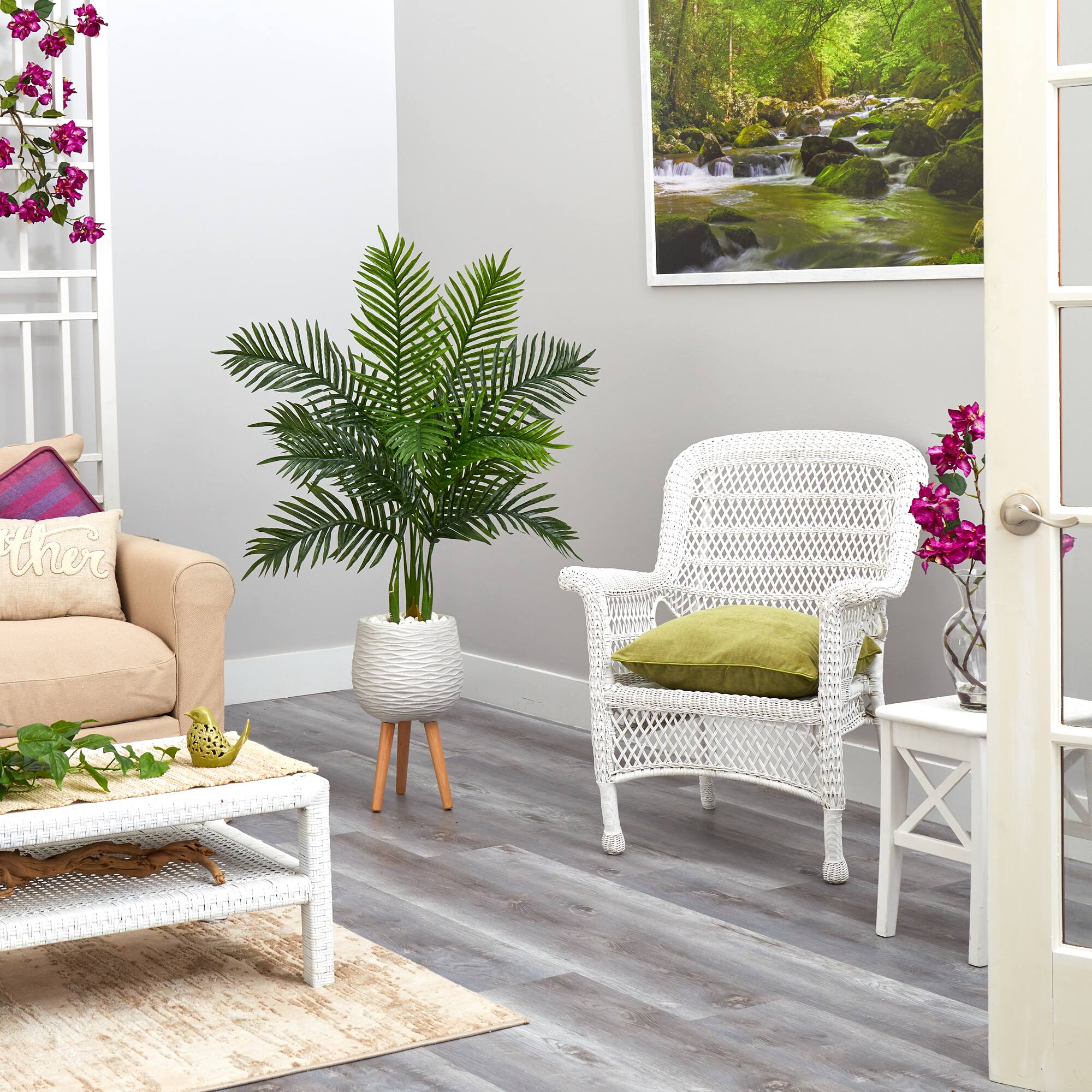52" Areca Palm Tree in White Planter with Stand