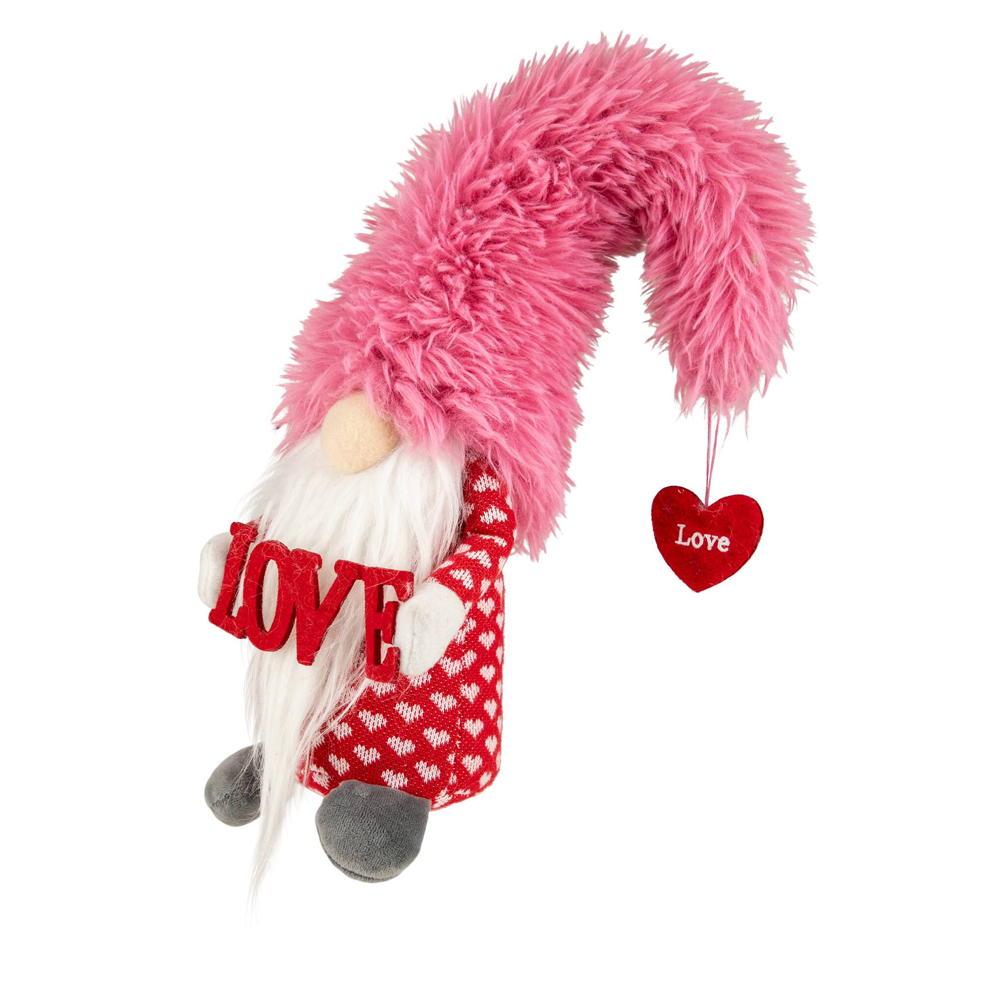 18&#x22; Fluffy Pink Faux Fur &#x27;Love&#x27; Valentine&#x27;s Day Gnome