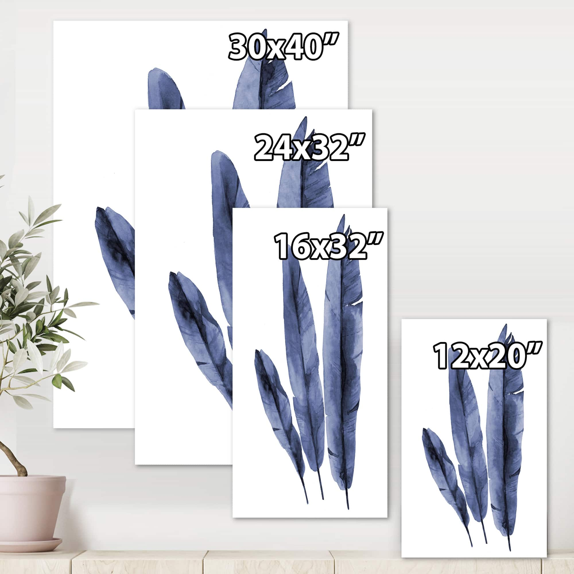 Designart - Navy Blue Tropical Banana Leaves - Tropical Canvas Wall Art Print