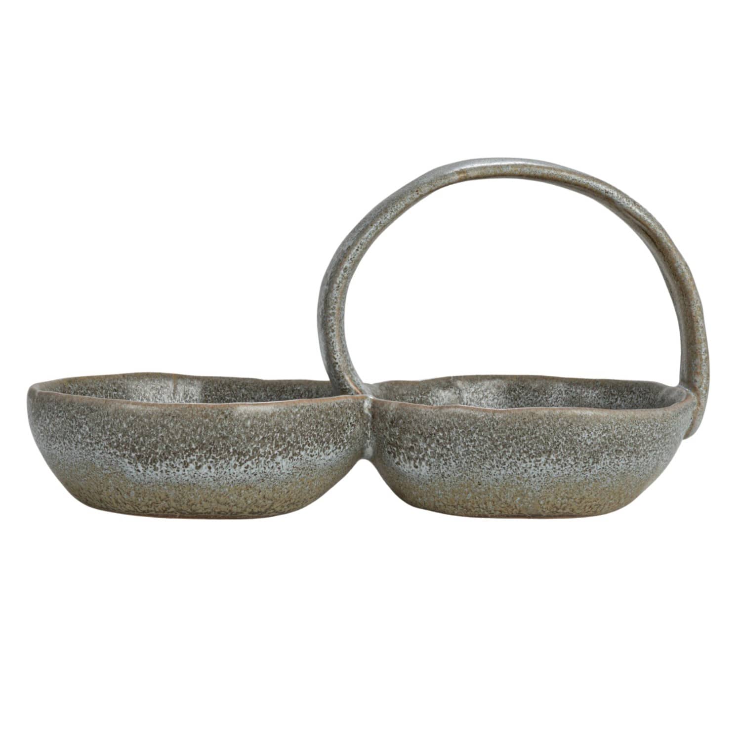 Hello Honey® 8.5" Gray Stoneware Double Bowl with Handle