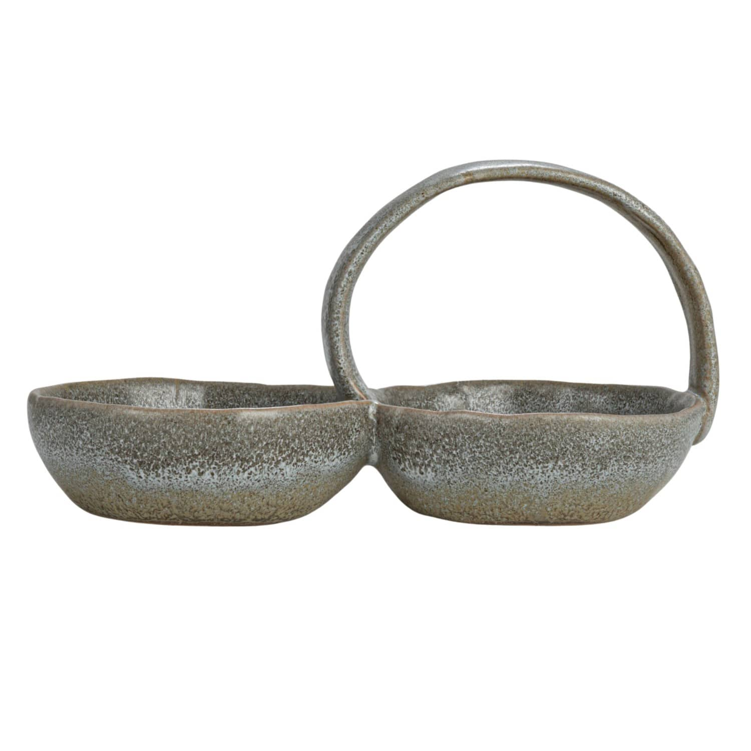 8.5&#x22; Gray Stoneware Double Bowl with Handle