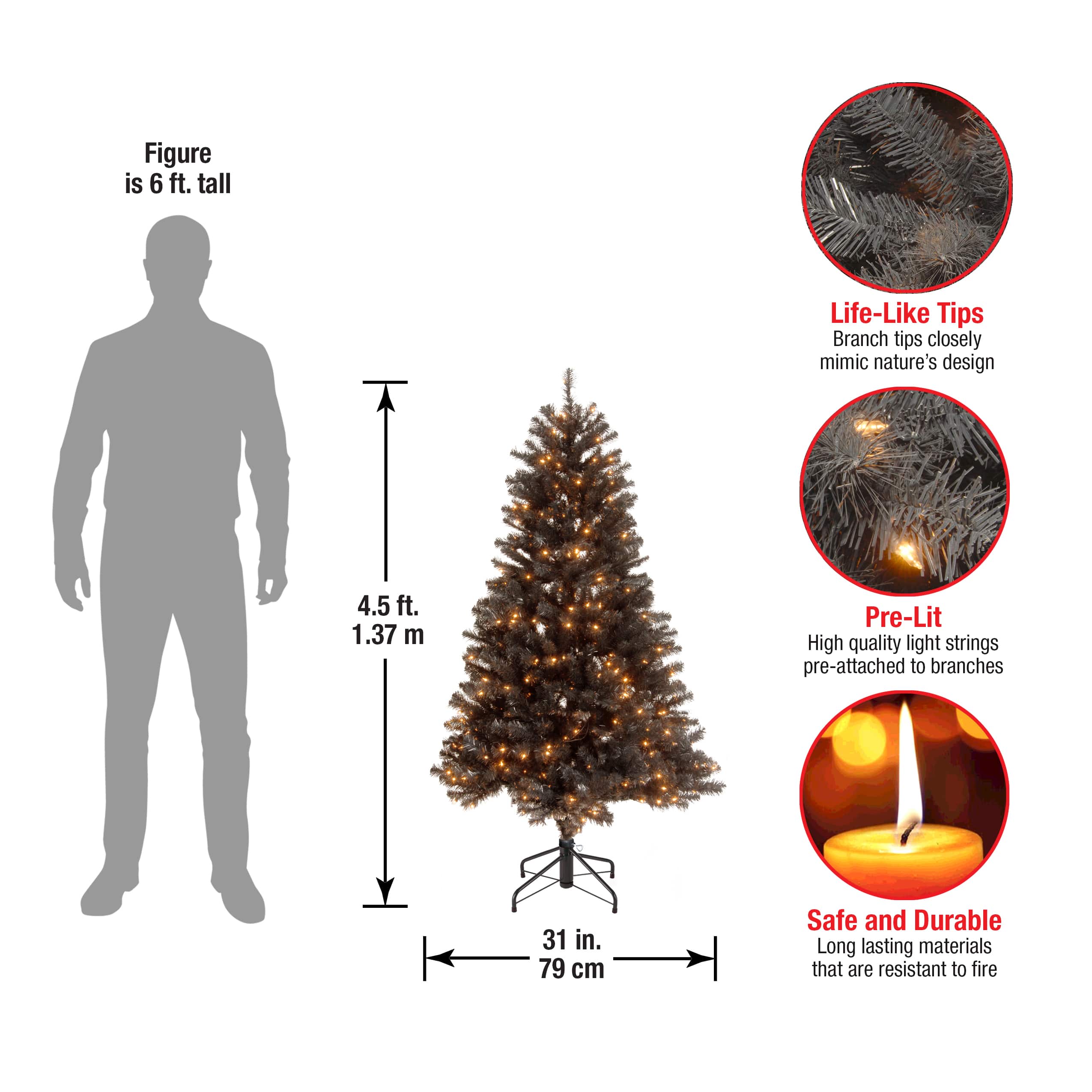 4.5ft. Pre-Lit North Valley® Black Spruce Artificial Christmas Tree, Clear Lights