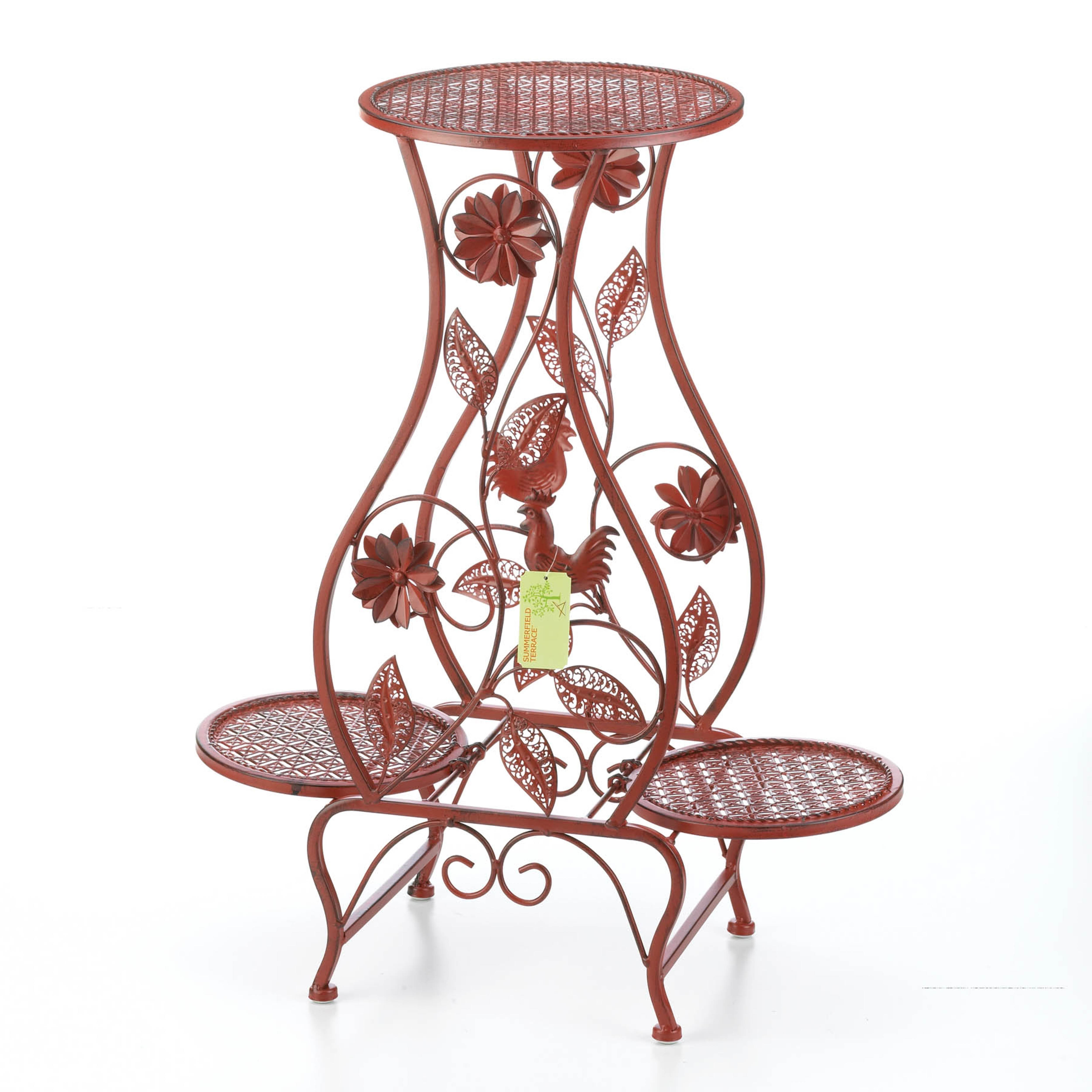 26.5&#x27;&#x27; Red Rooster Hourglass Triple Plant Stand