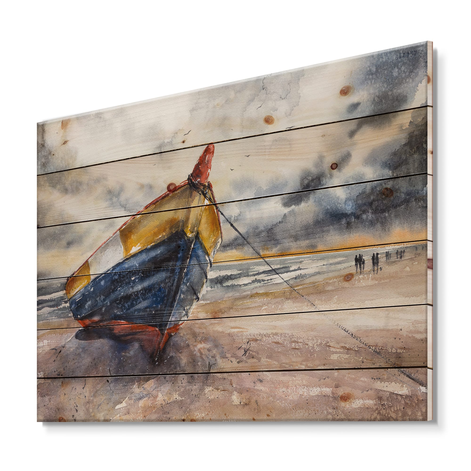 Designart - Wooden Boat On The Baltic Shores - Nautical & Coastal Print on Natural Pine Wood