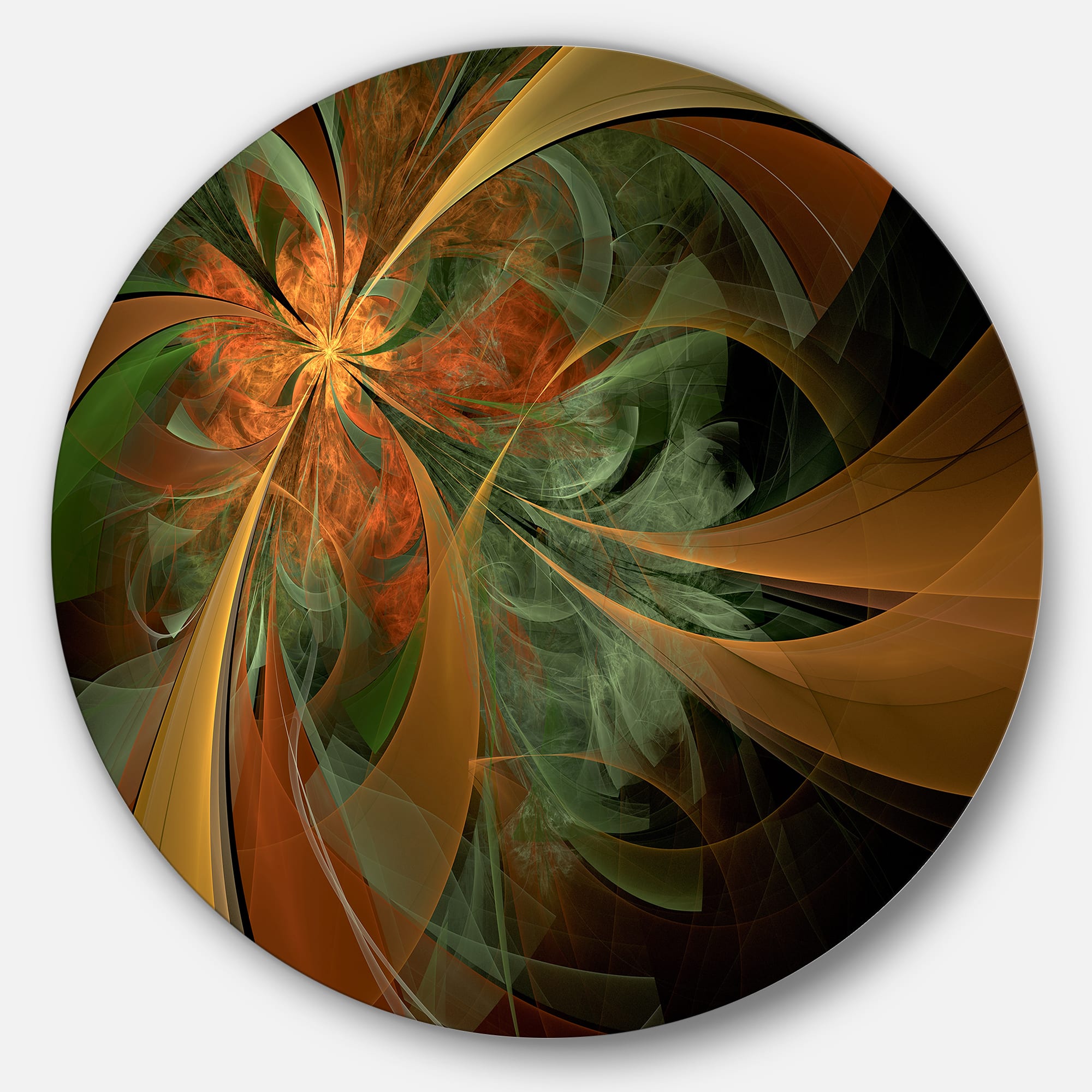 Designart - Symmetrical Orange Digital Fractal Flower&#x27; Floral Metal Circle Wall Art