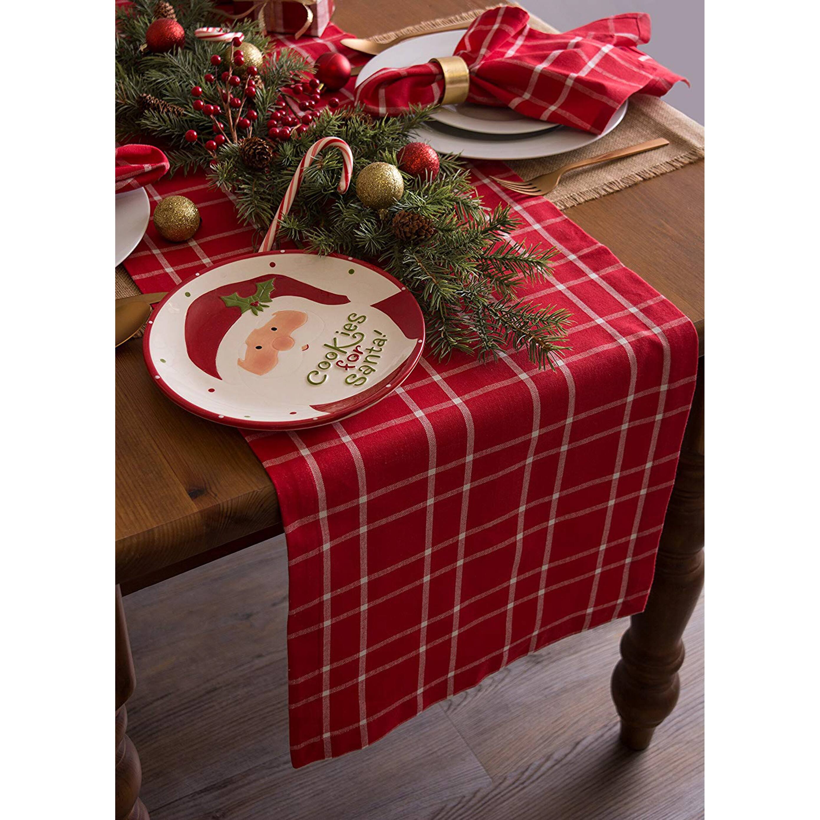 DII&#xAE; 108&#x22; Holly Berry Plaid Table Runner