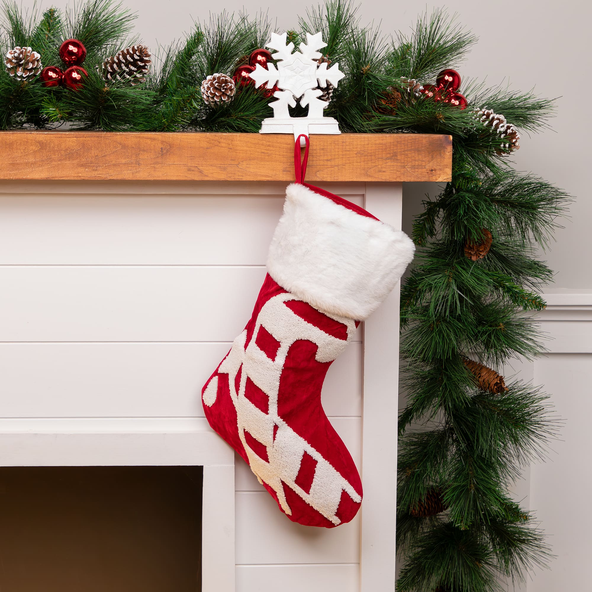 Reindeer and Snowflake Embroidered Christmas Stockings - 20&#x22; - Set of 3