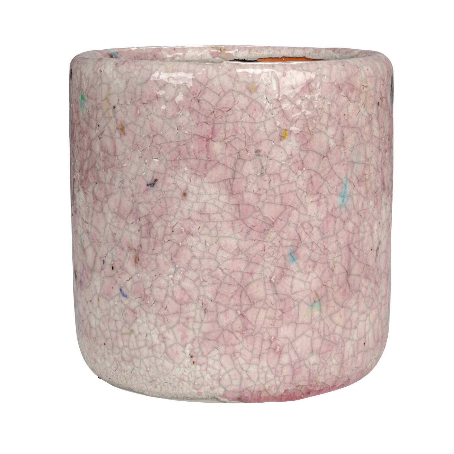 Hello Honey® 4.75" Matte Pink Crackle Glaze Decorative Terra Cotta Planter