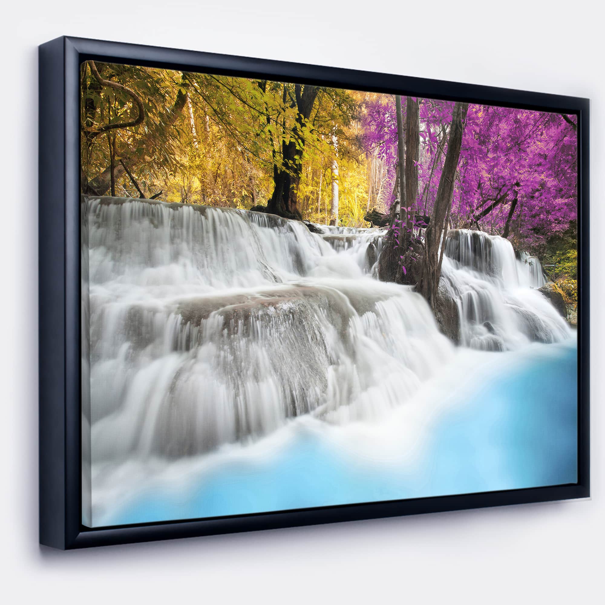 Designart - Erawan Waterfall - Landscape Photography Canvas Art Print in Black Frame