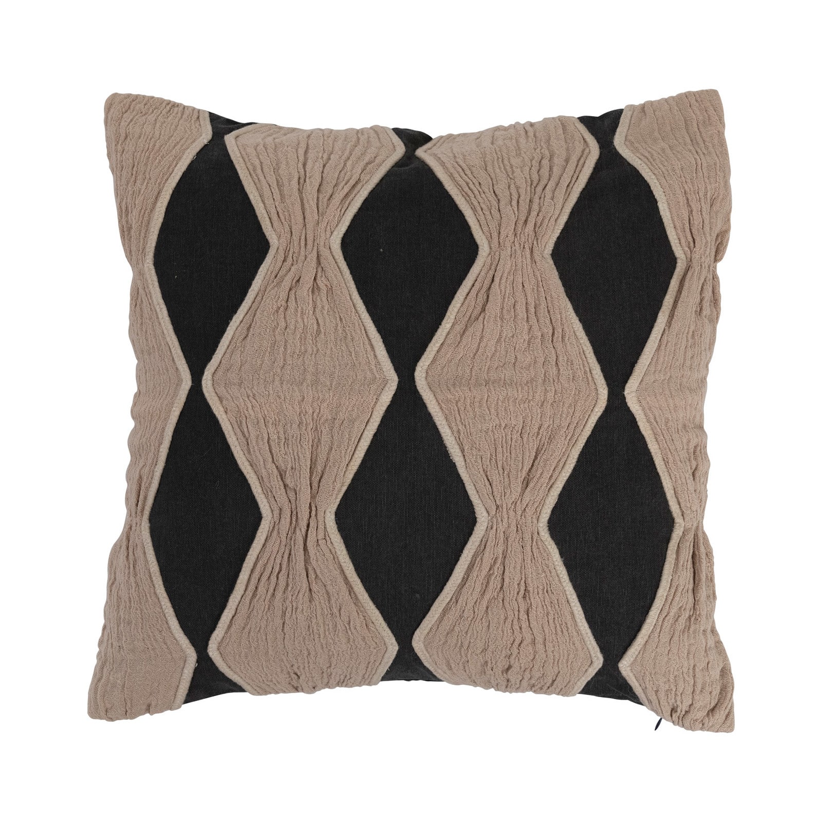 Hello Honey® Charcoal & Tan Applique & Diamond Pattern Cotton Pillow